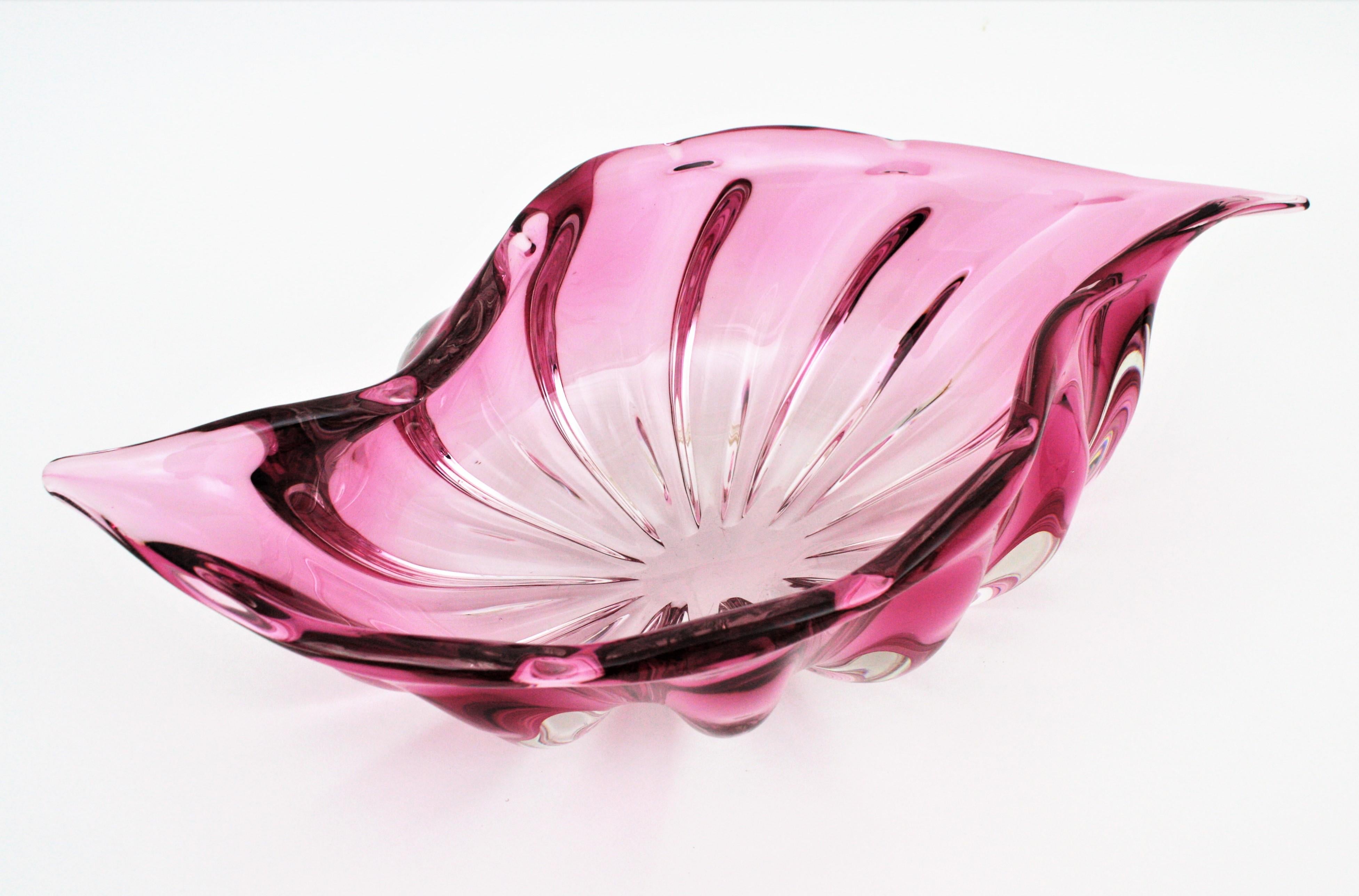 Alfredo Barbini Murano Sommerso Pink Art Glass Centerpiece Decorative Bowl (bol décoratif) en vente 6