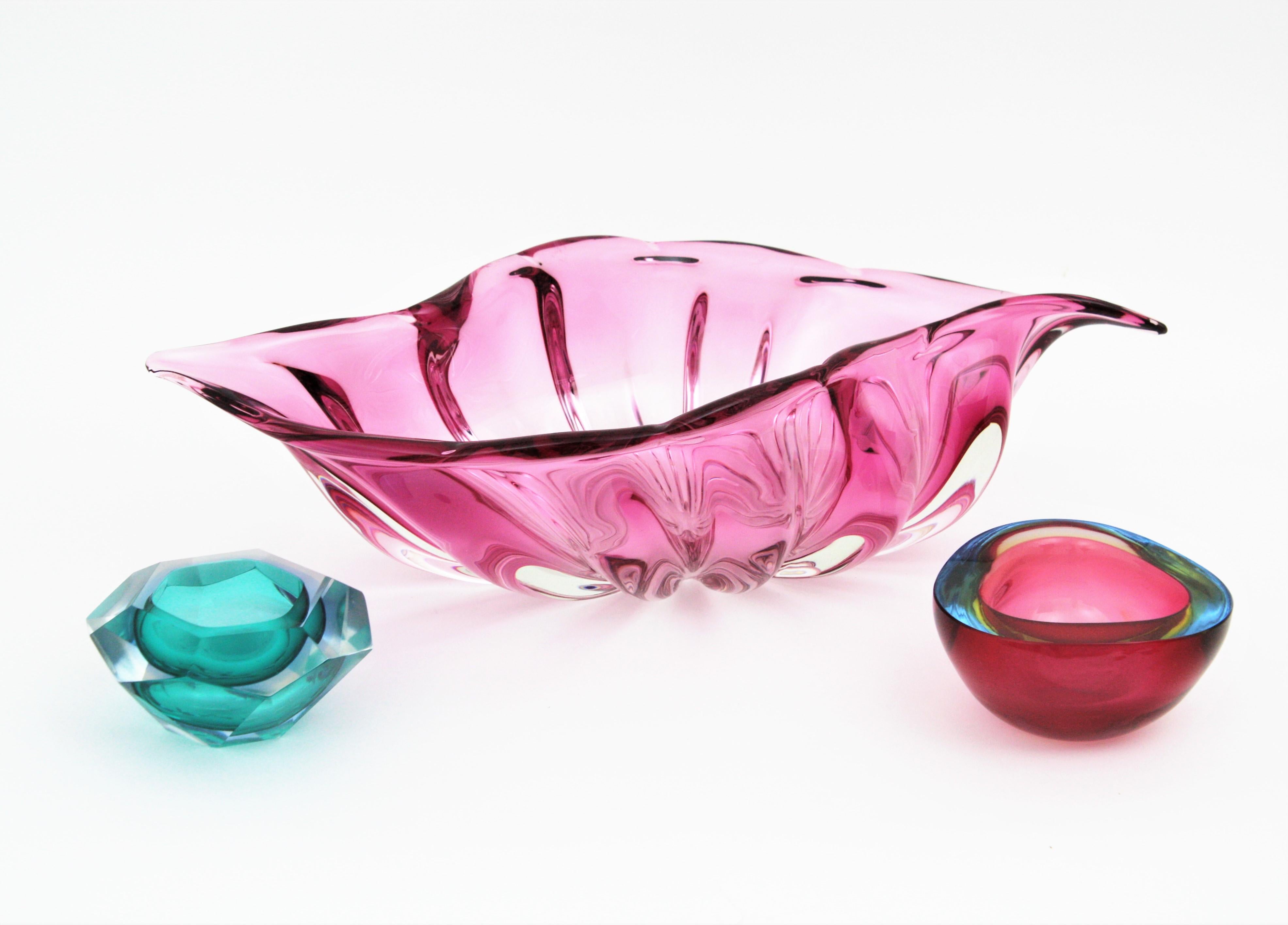 Alfredo Barbini Murano Sommerso Pink Art Glass Centerpiece Decorative Bowl (bol décoratif) en vente 9