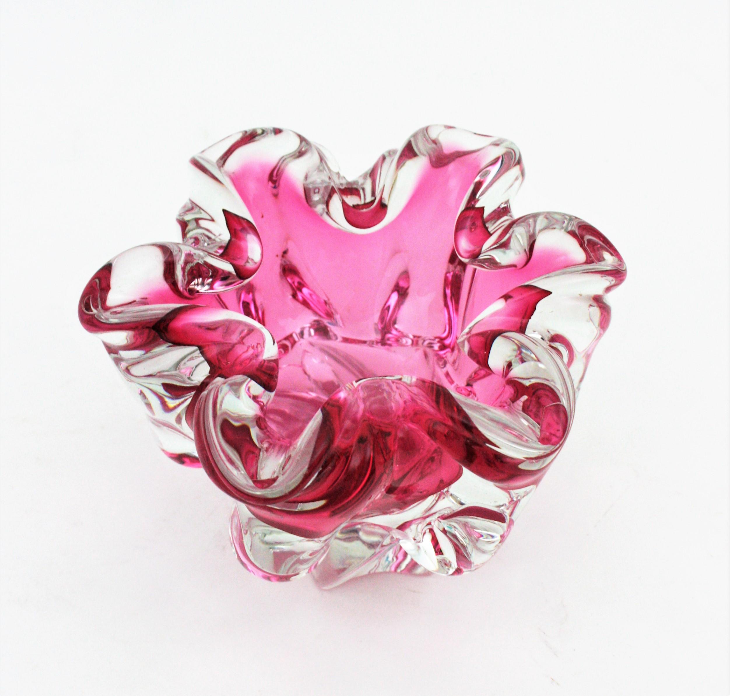 Alfredo Barbini Murano Sommerso Pink Clear Art Glass Centerpiece Bowl 2