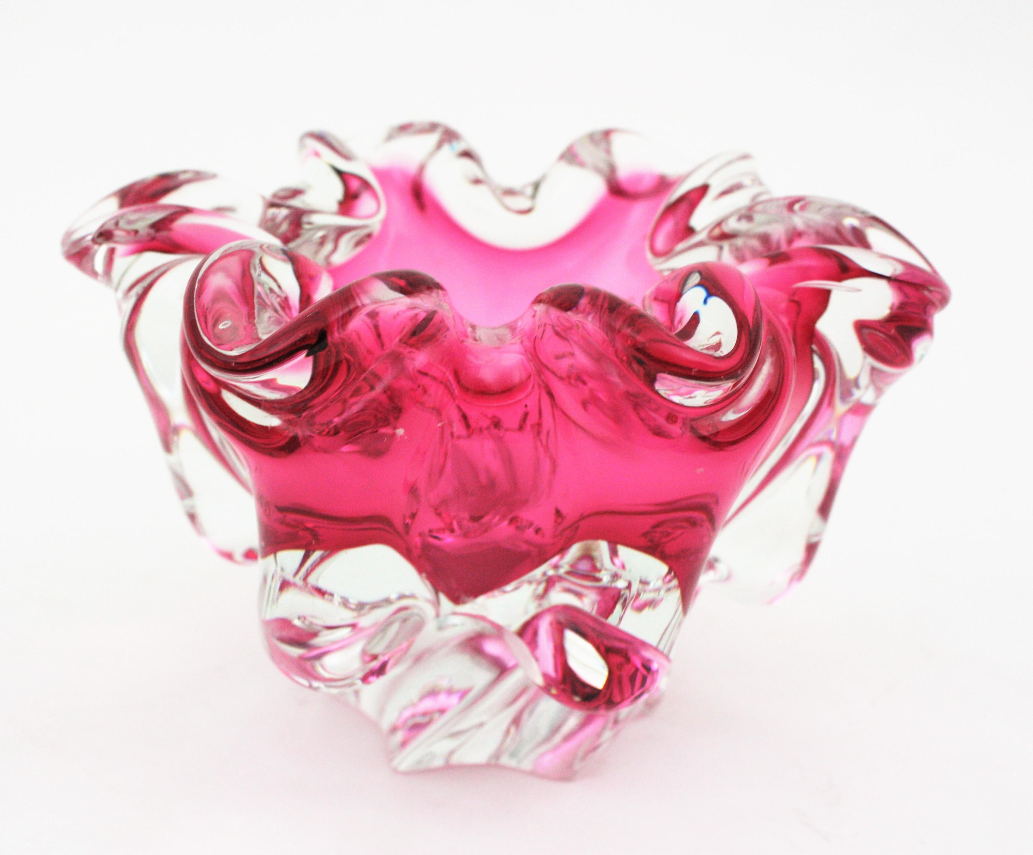 Alfredo Barbini Murano Sommerso Pink Clear Art Glass Centerpiece Bowl 3