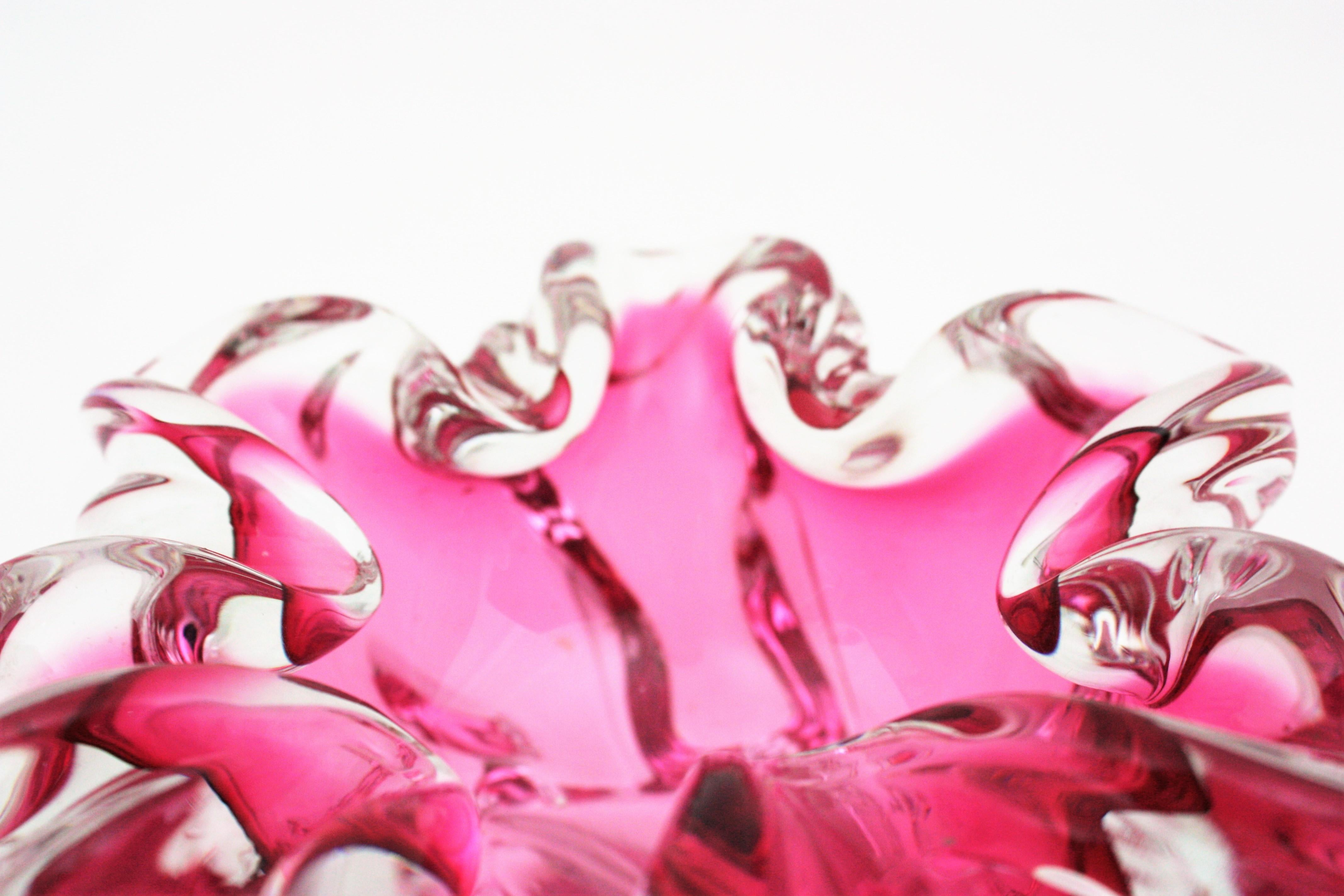 Alfredo Barbini Murano Sommerso Pink Clear Art Glass Centerpiece Bowl 4