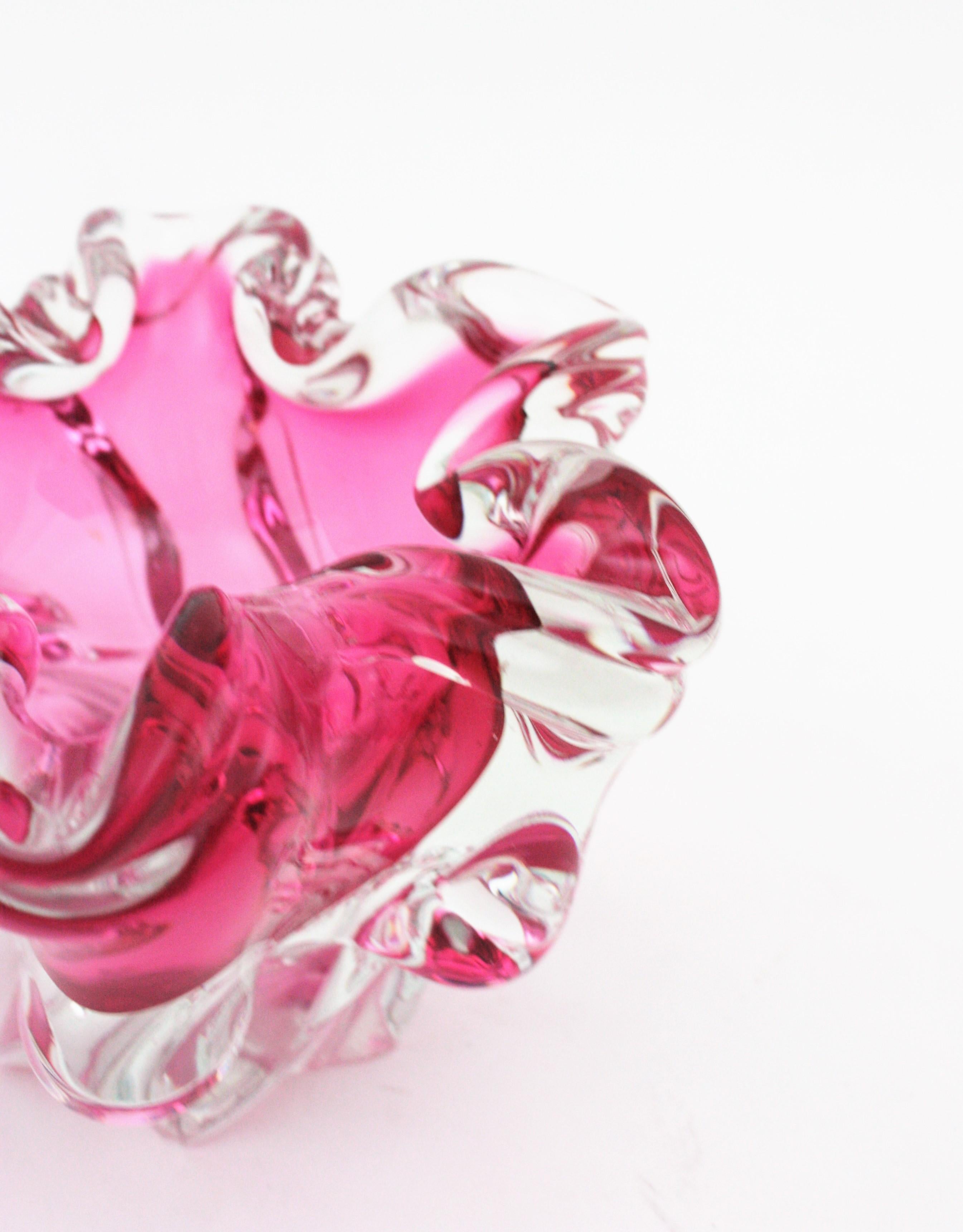 Alfredo Barbini Murano Sommerso Pink Clear Art Glass Centerpiece Bowl 5