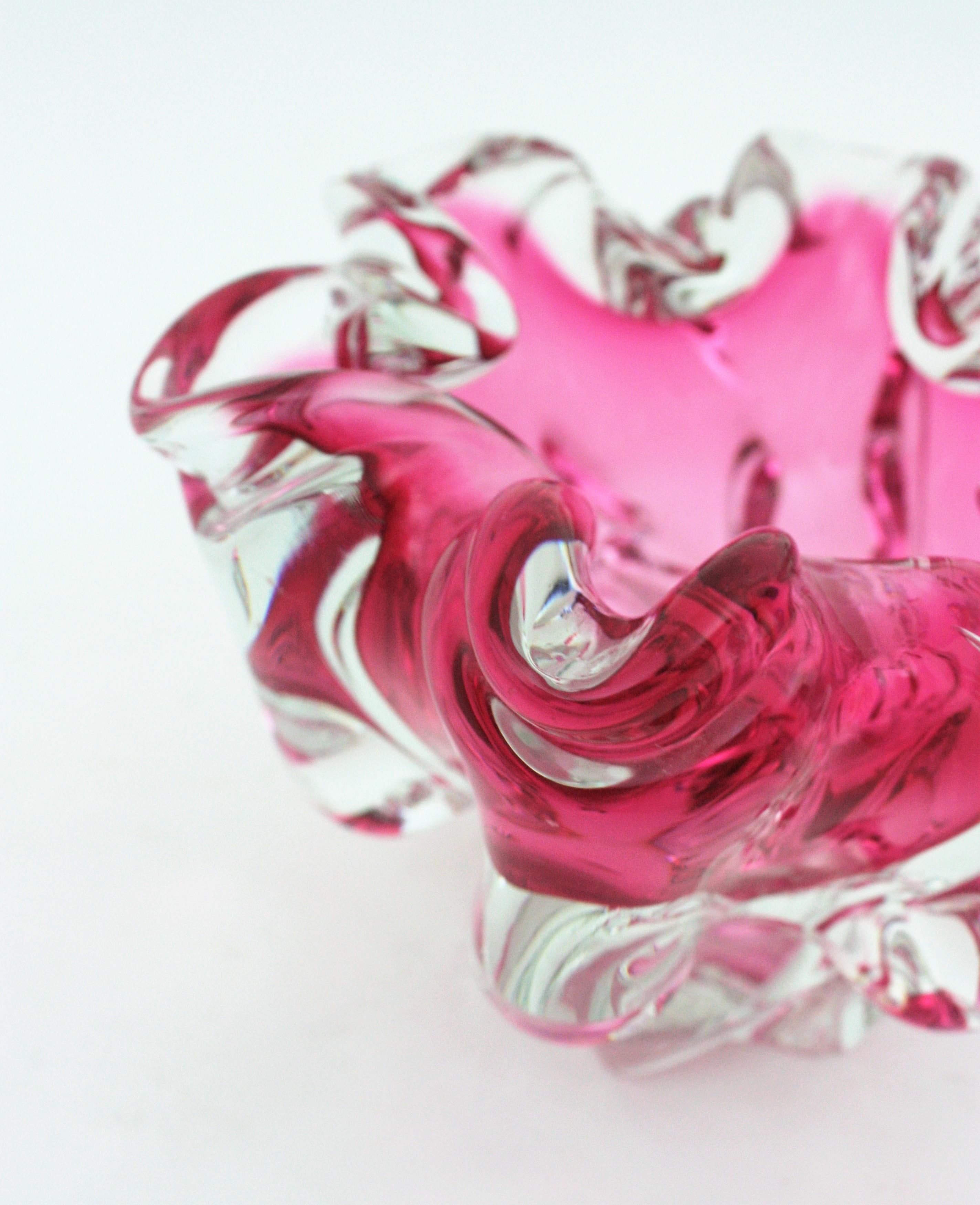 Alfredo Barbini Murano Sommerso Pink Clear Art Glass Centerpiece Bowl 6