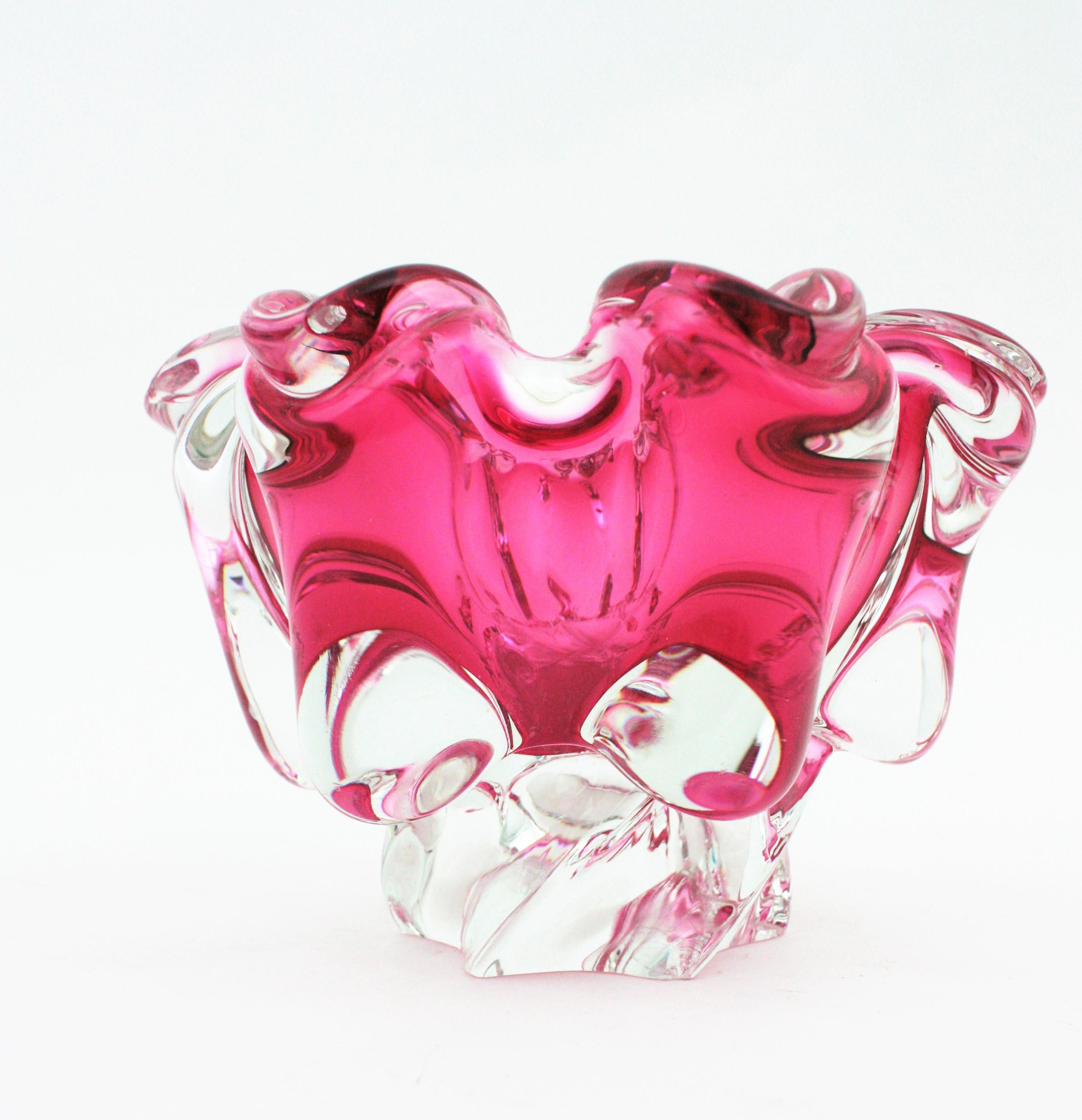 Alfredo Barbini Murano Sommerso Pink Clear Art Glass Centerpiece Bowl 7