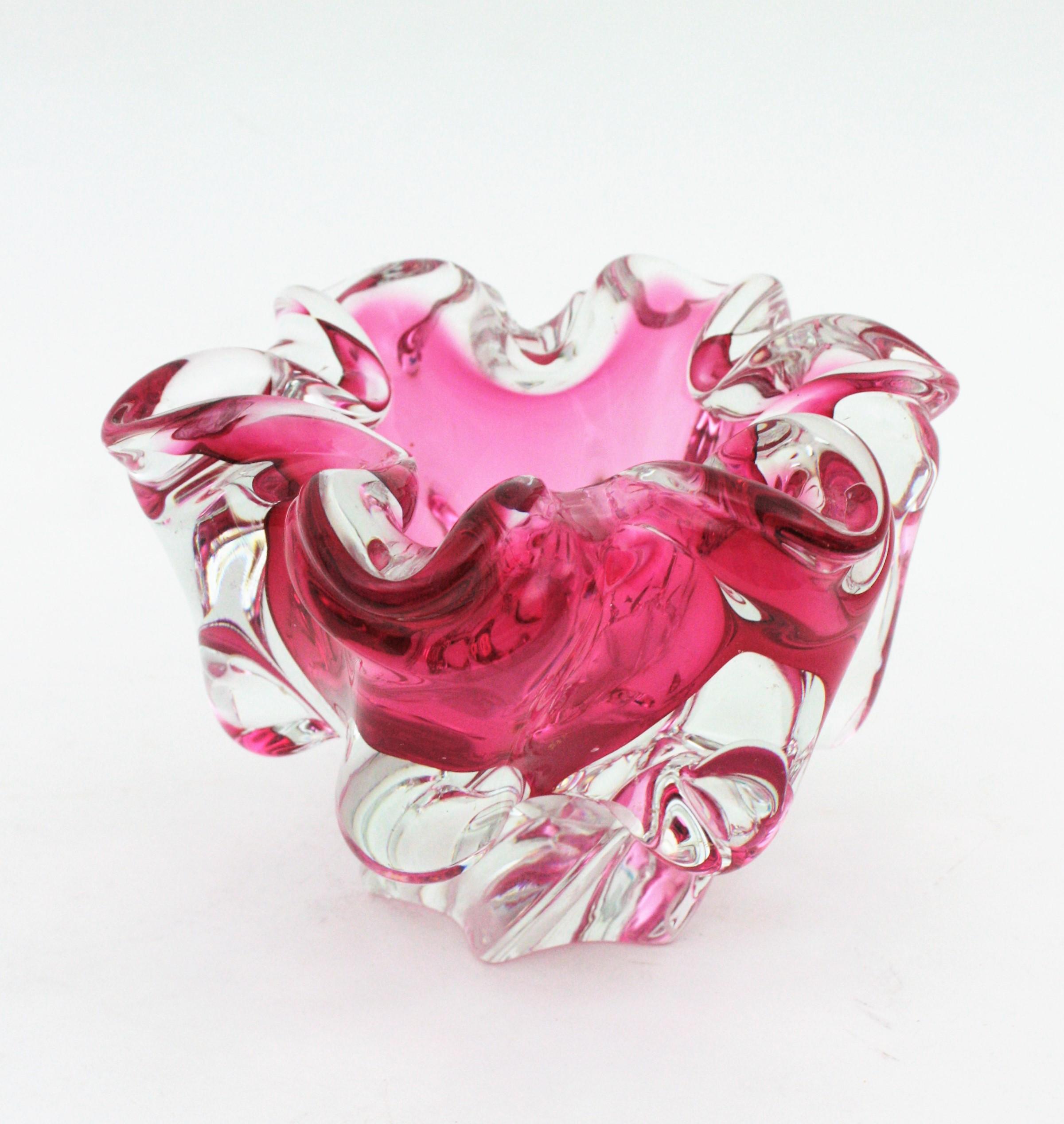 Alfredo Barbini Murano Sommerso Pink Clear Art Glass Centerpiece Bowl 1