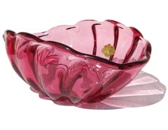 Alfredo Barbini Murano Sommerso Pink Italian Art Glass Fruit Bowl Centerpiece