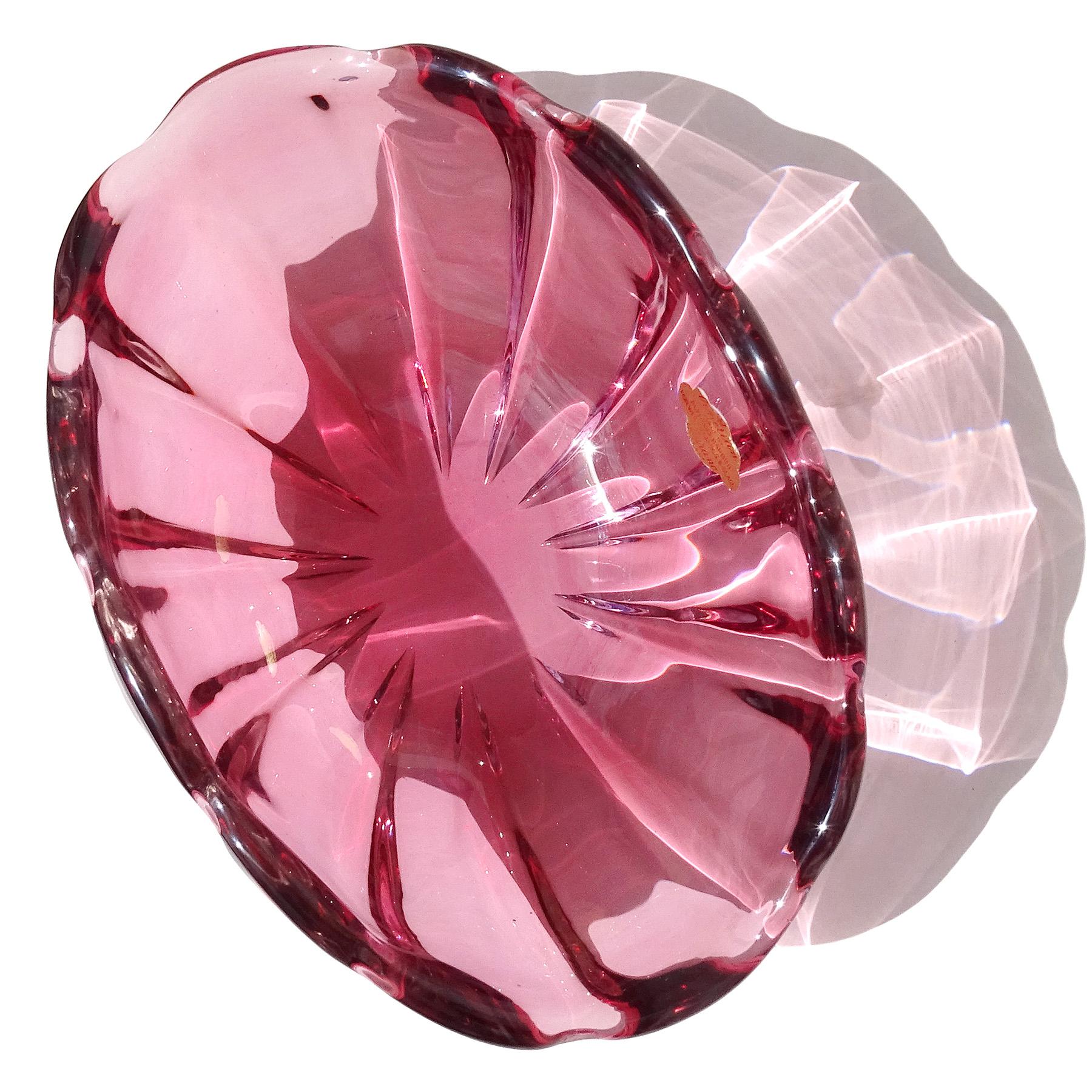 Mid-Century Modern Alfredo Barbini Murano Glass Sommerso Pink Italian Fruit Bowl Centerpiece (Centre de table) en vente