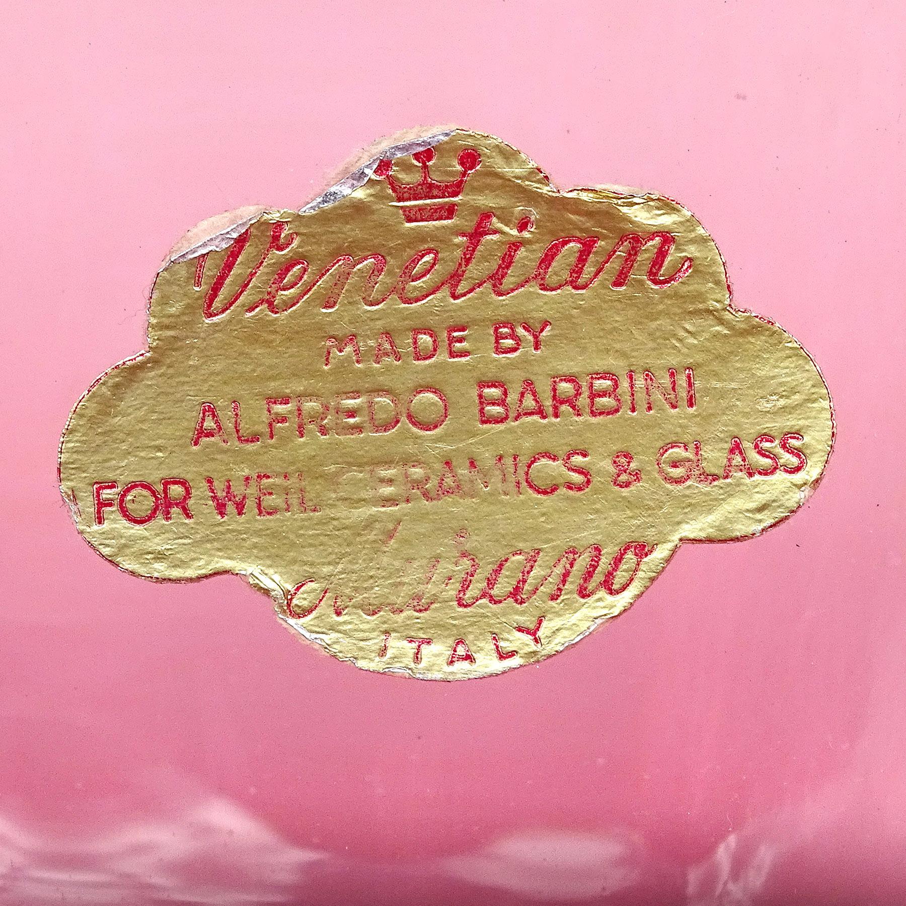 Mid-Century Modern Alfredo Barbini Murano Sommerso Pink Italian Art Glass Fruit Bowl Centerpiece For Sale
