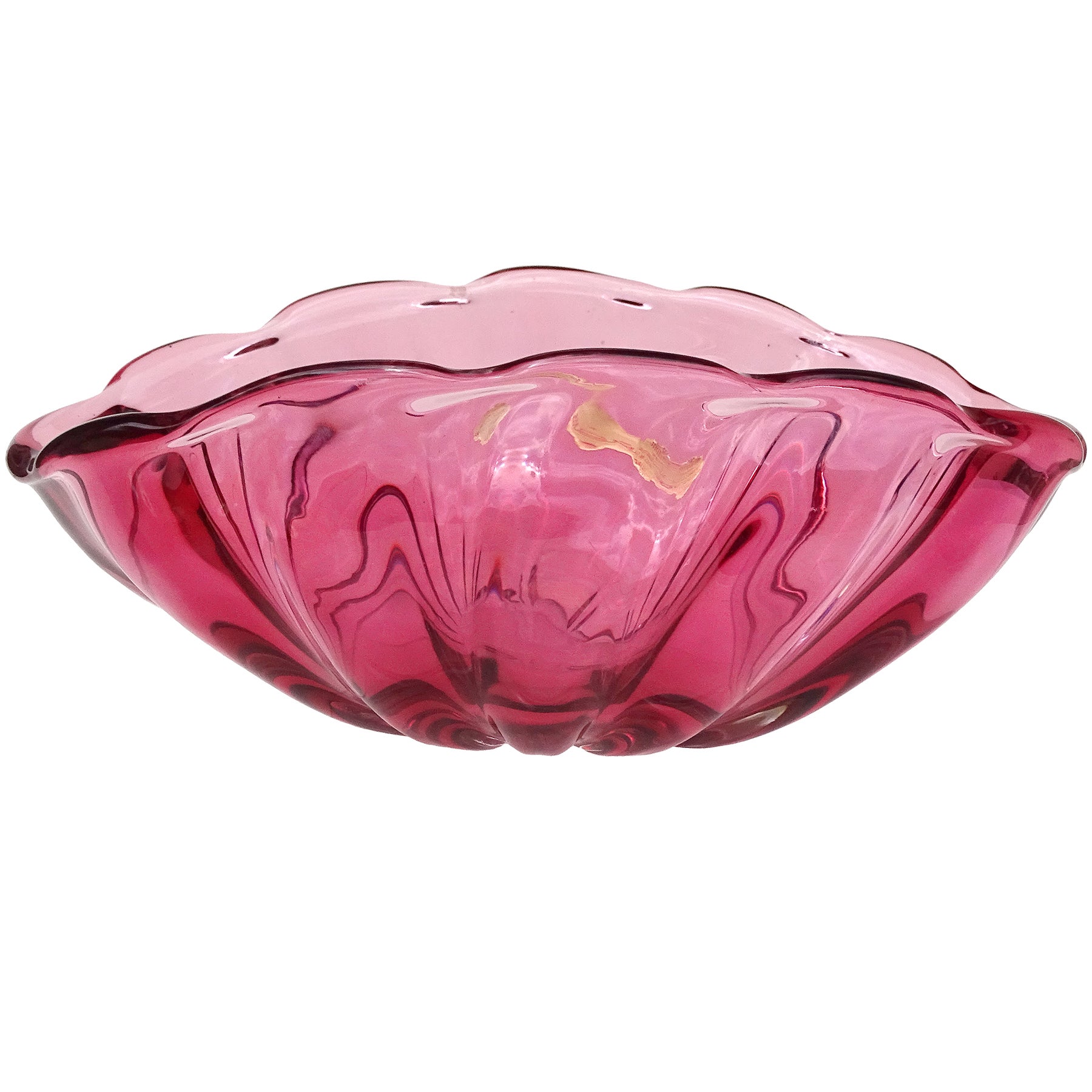 Alfredo Barbini Murano Sommerso Pink Italian Art Glass Fruit Bowl Centerpiece For Sale