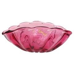 Alfredo Barbini Murano Sommerso Pink Italian Art Glass Fruit Bowl Centerpiece