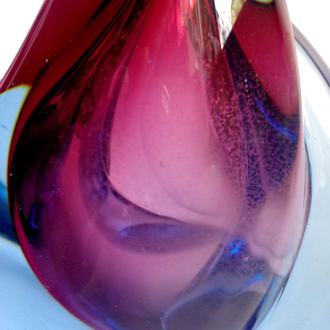 Hand-Crafted Alfredo Barbini Murano Sommerso Purple Blue Flame Italian Art Glass Bookends