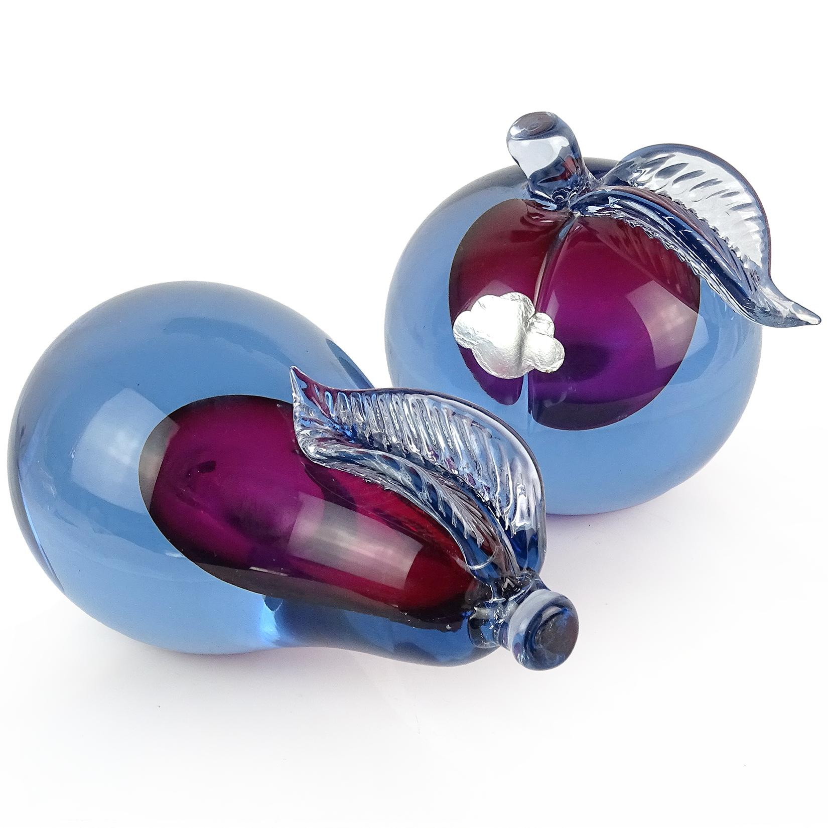 Mid-Century Modern Alfredo Barbini Murano Sommerso Purple Blue Italian Art Glass Fruit Bookends