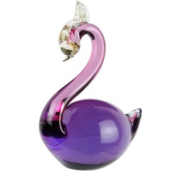 Alfredo Barbini Murano Sommerso Purple Gold Italian Art Glass Swan Bird Figurine