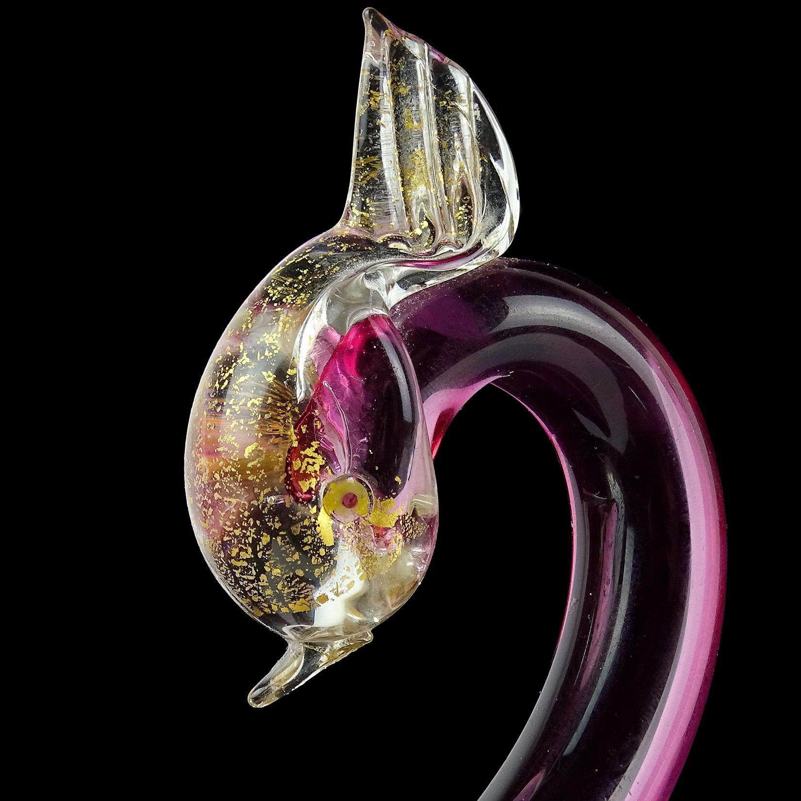 Mid-Century Modern Alfredo Barbini Murano Sommerso Purple Gold Italian Art Glass Swan Bird Figurine