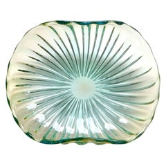 Alfredo Barbini Murano Sommerso Ribbed Body Italian Art Glass Centerpiece Bowl