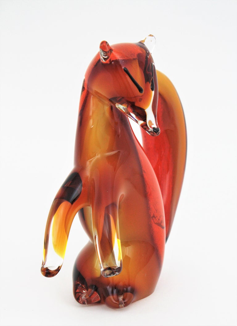Alfredo Barbini Murano Squirrel Figure in Amber and Orange Glass For