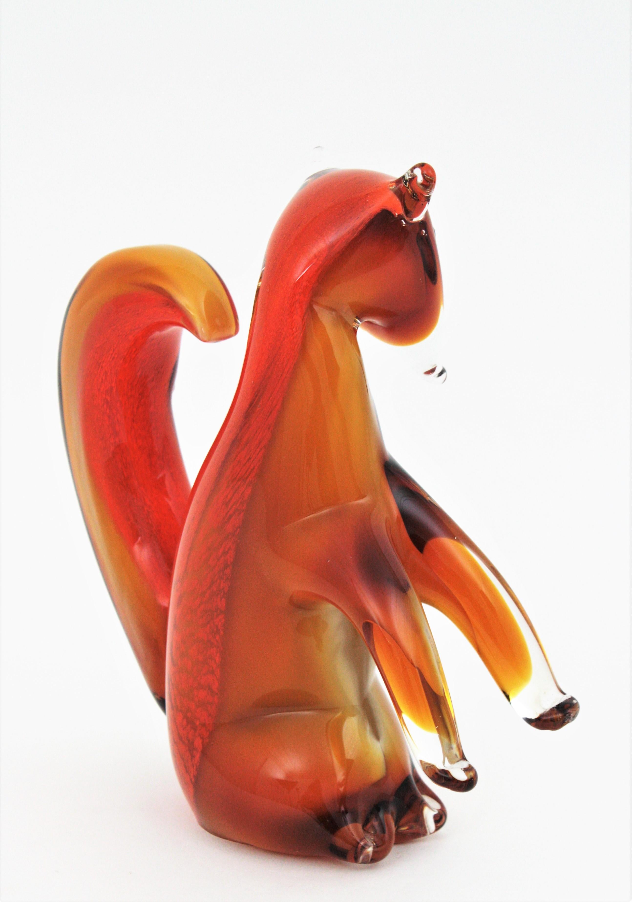 Alfredo Barbini Murano Squirrel Figure in Amber and Orange Glass For Sale 3