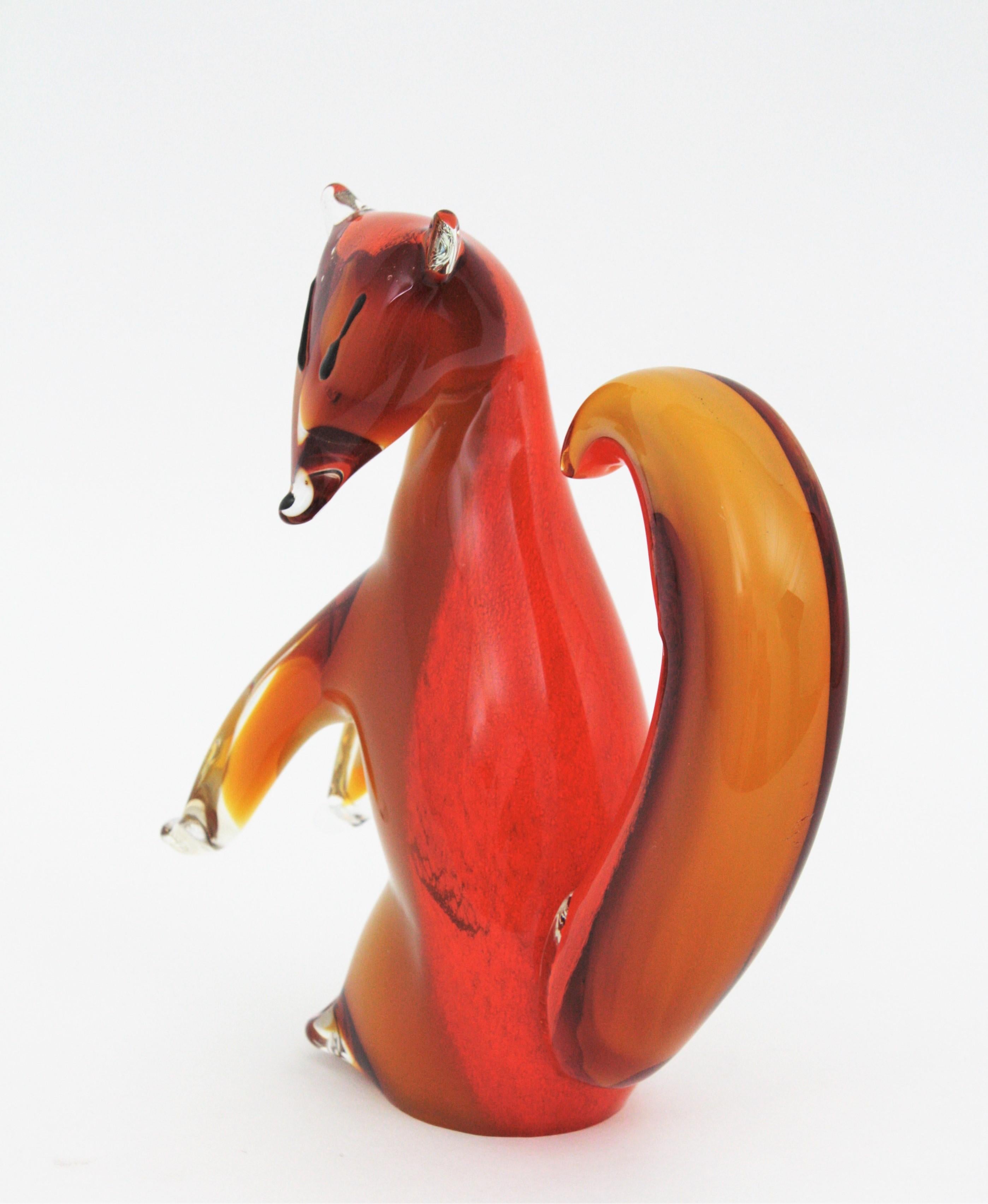 Alfredo Barbini Murano Squirrel Figure in Amber and Orange Glass For Sale 5