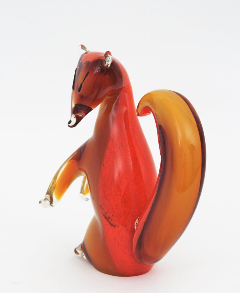 Alfredo Barbini Murano Squirrel Figure in Amber and Orange Glass For