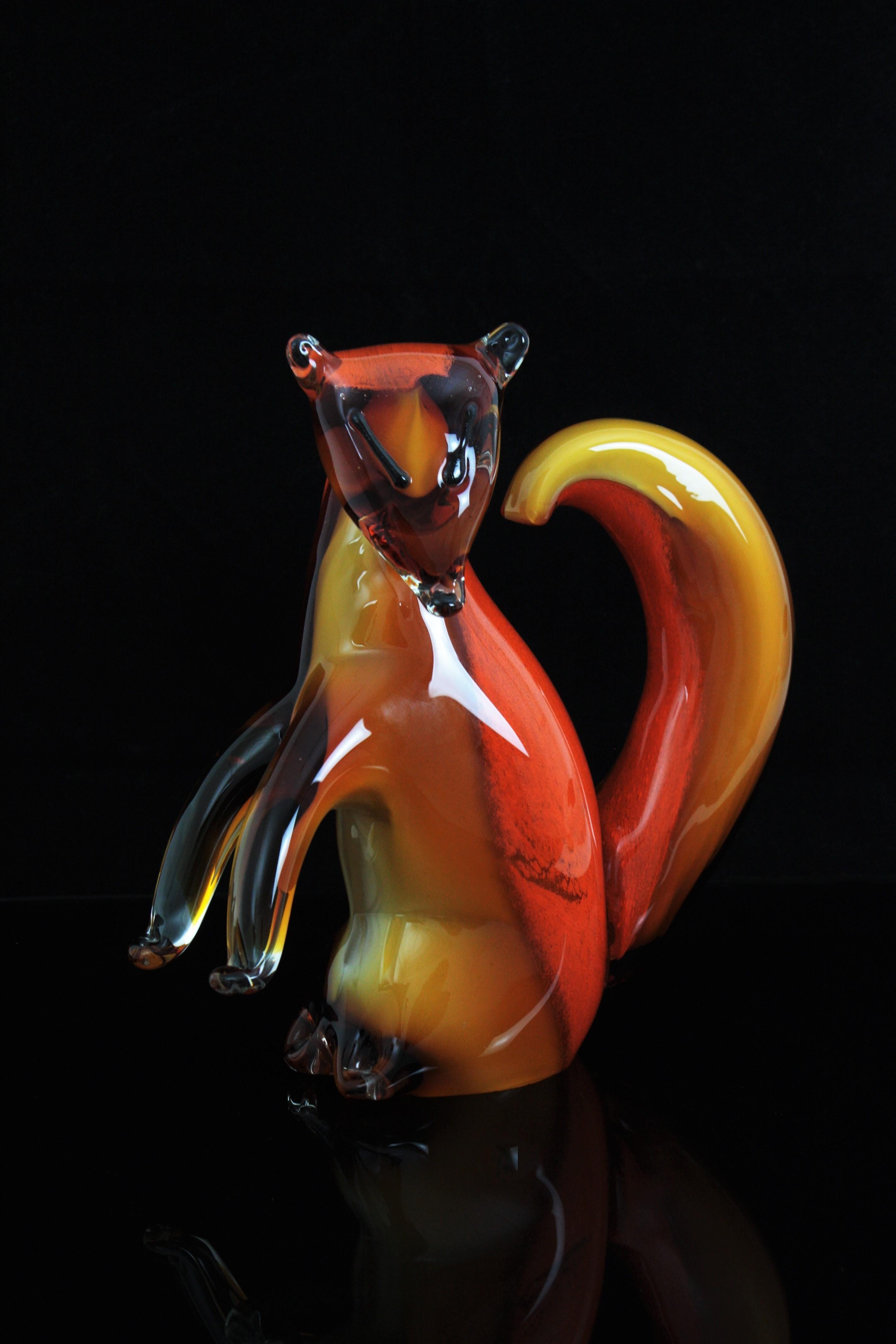 Alfredo Barbini Murano Squirrel Figure in Amber and Orange Glass For Sale 6