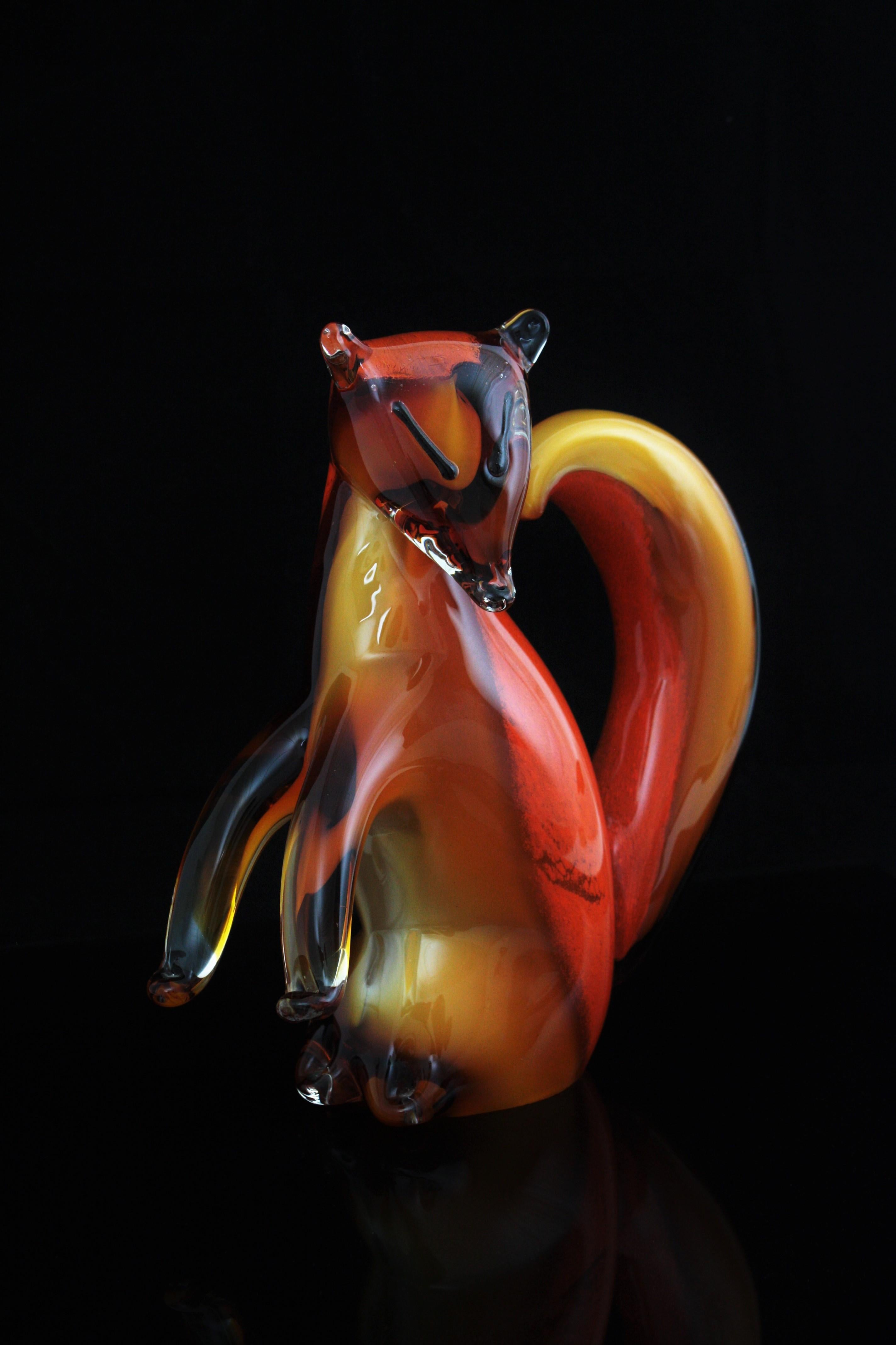 Alfredo Barbini Murano Squirrel Figure in Amber and Orange Glass For Sale 7