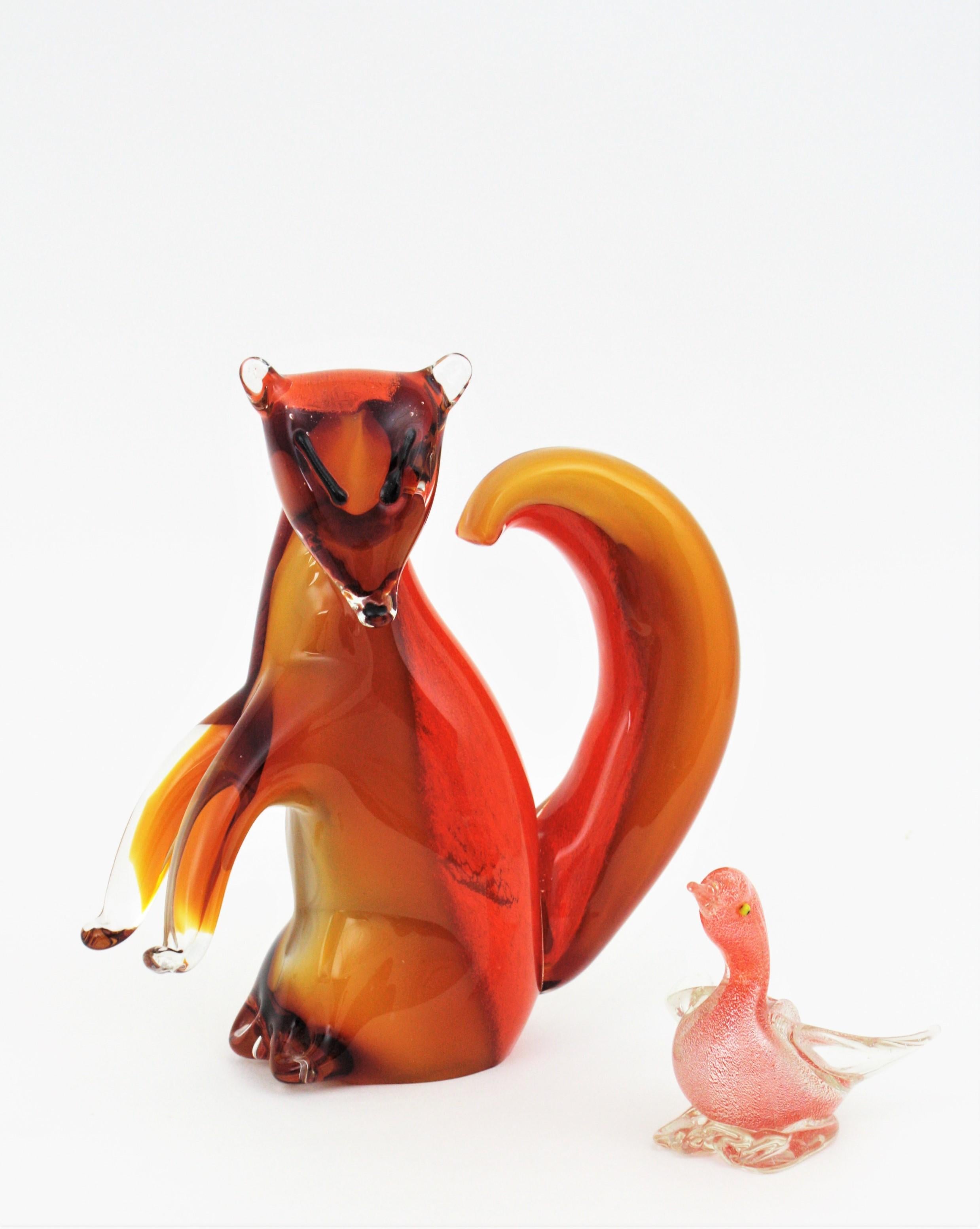 Alfredo Barbini Murano Squirrel Figure in Amber and Orange Glass For Sale 9