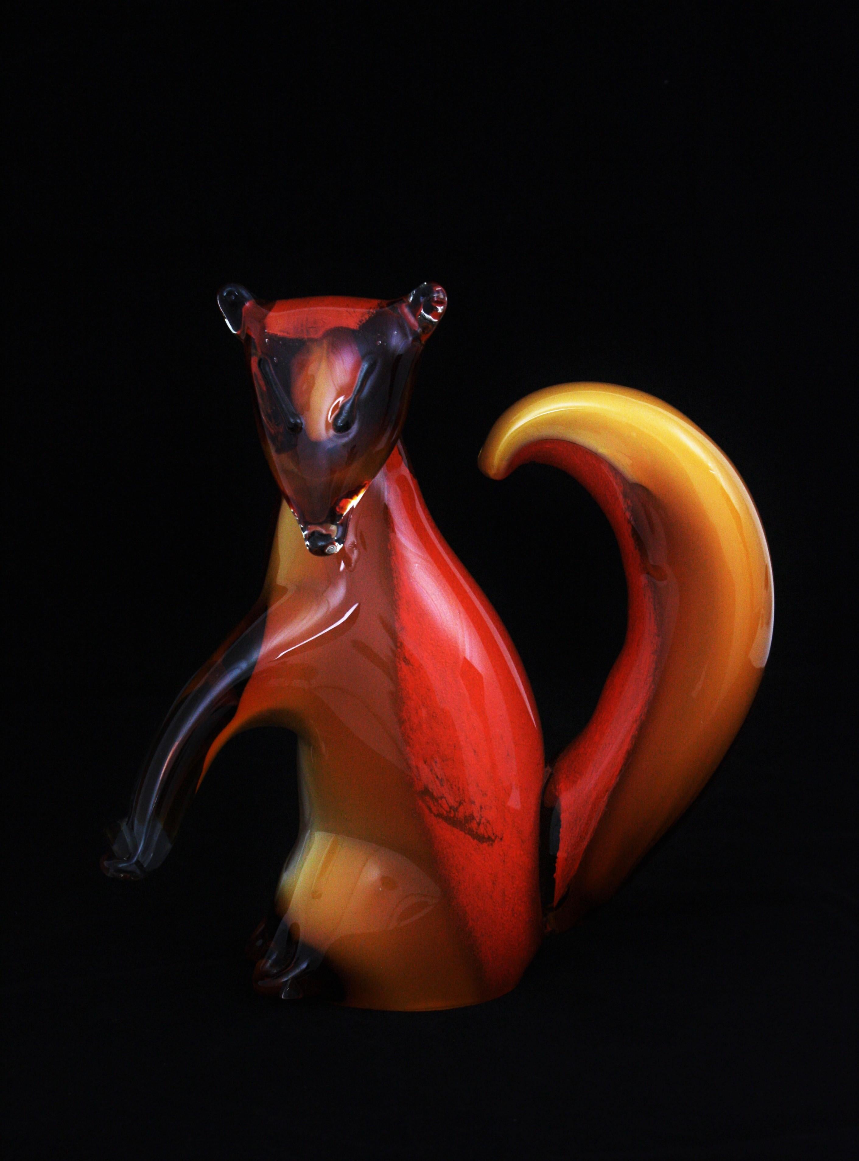 Alfredo Barbini Murano Squirrel Figure in Amber and Orange Glass For Sale 10