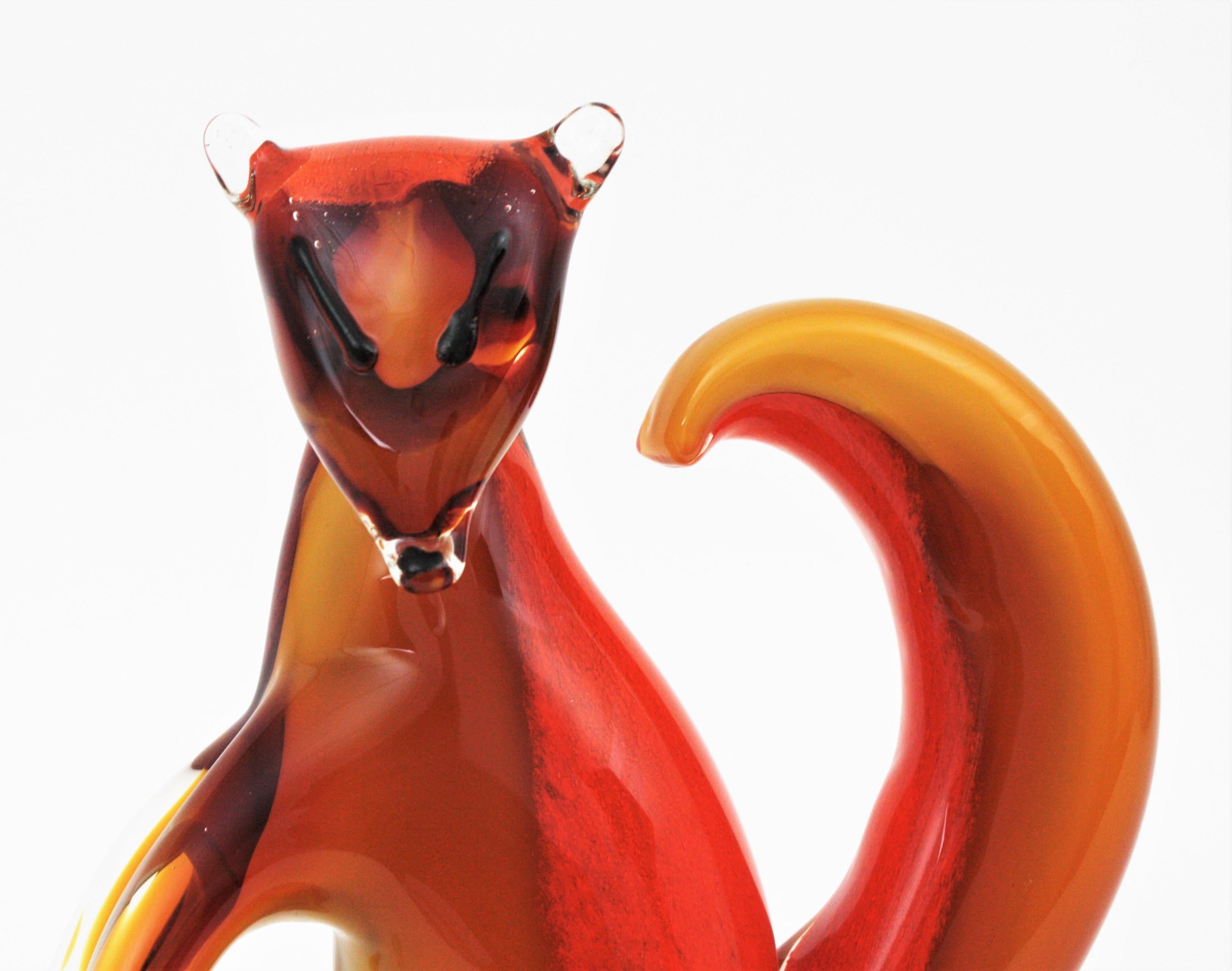 Mid-Century Modern Alfredo Barbini Murano Squirrel Figure in Amber and Orange Glass For Sale