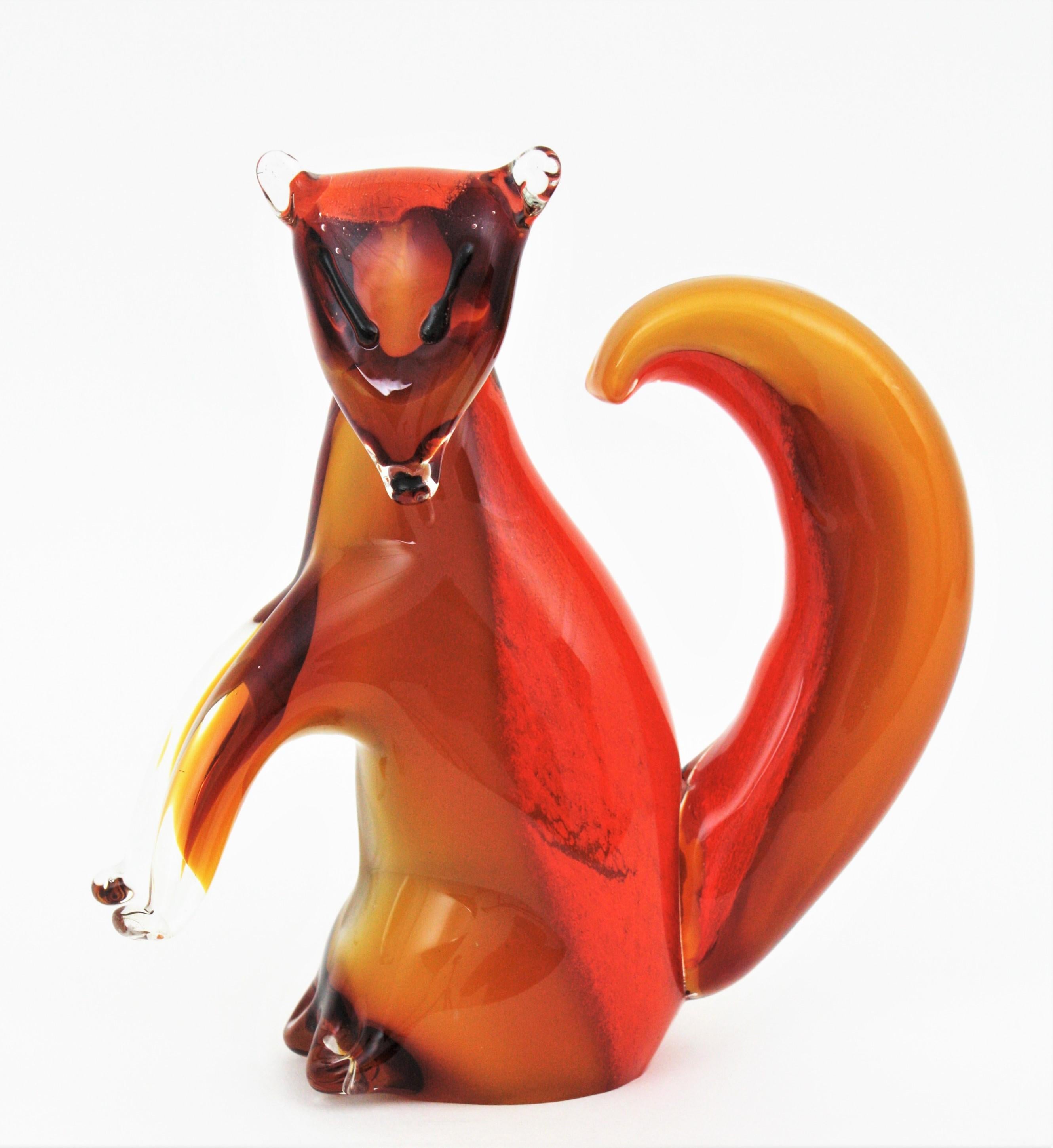 Alfredo Barbini Murano Squirrel Figure in Amber and Orange Glass In Excellent Condition For Sale In Barcelona, ES