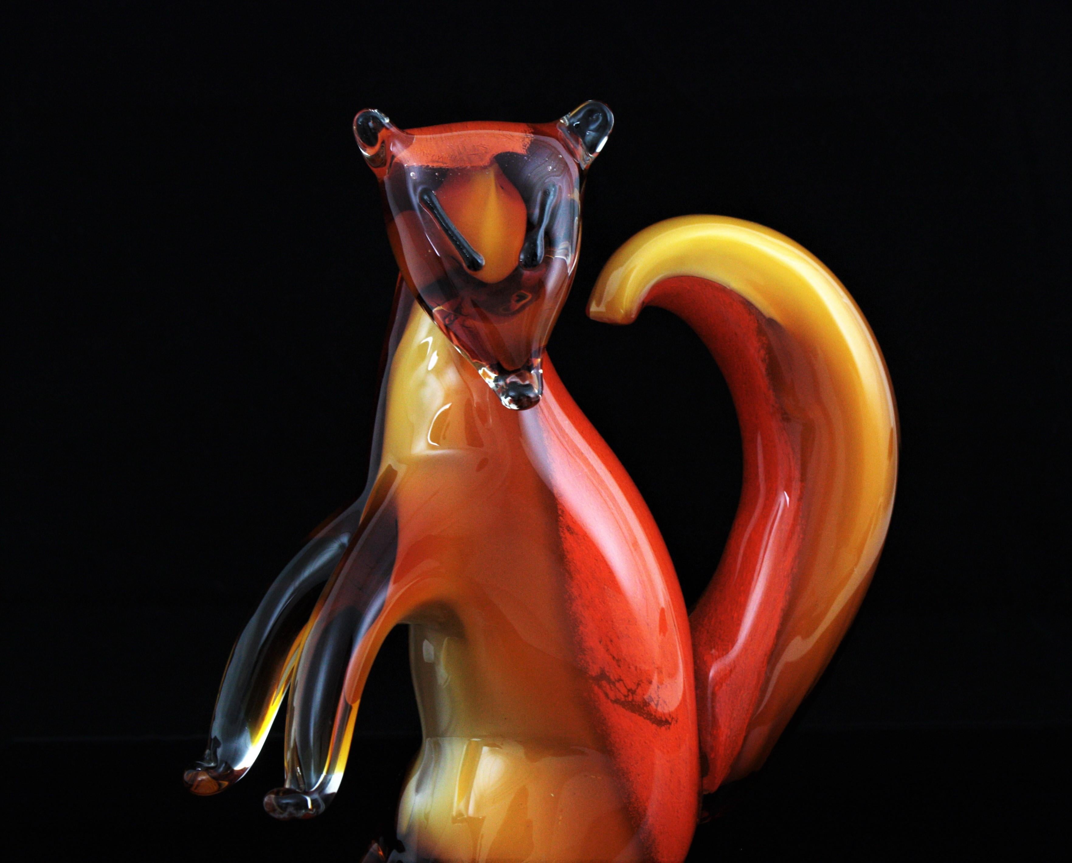 20th Century Alfredo Barbini Murano Squirrel Figure in Amber and Orange Glass For Sale