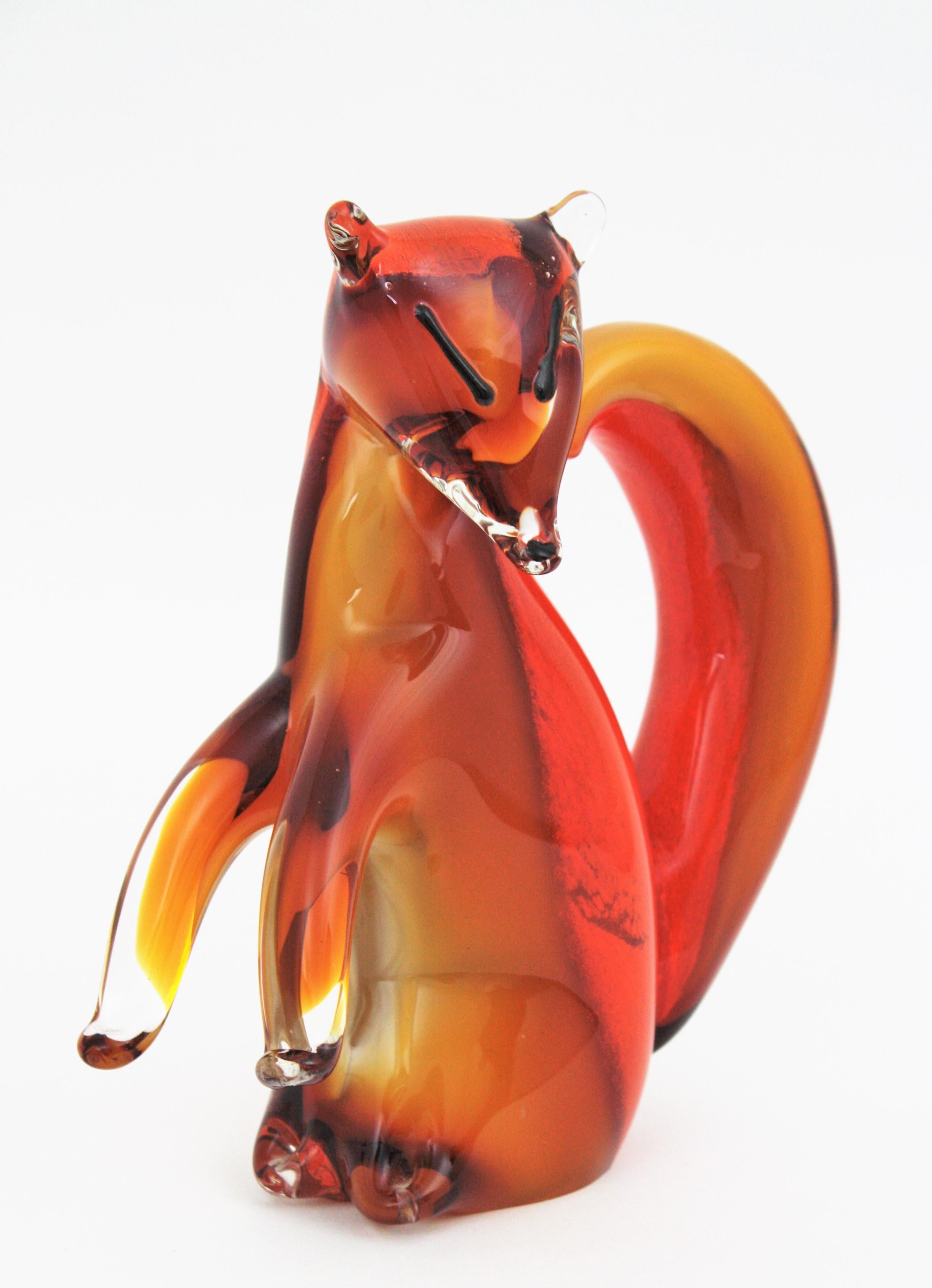 Alfredo Barbini Murano Squirrel Figure in Amber and Orange Glass For Sale 1