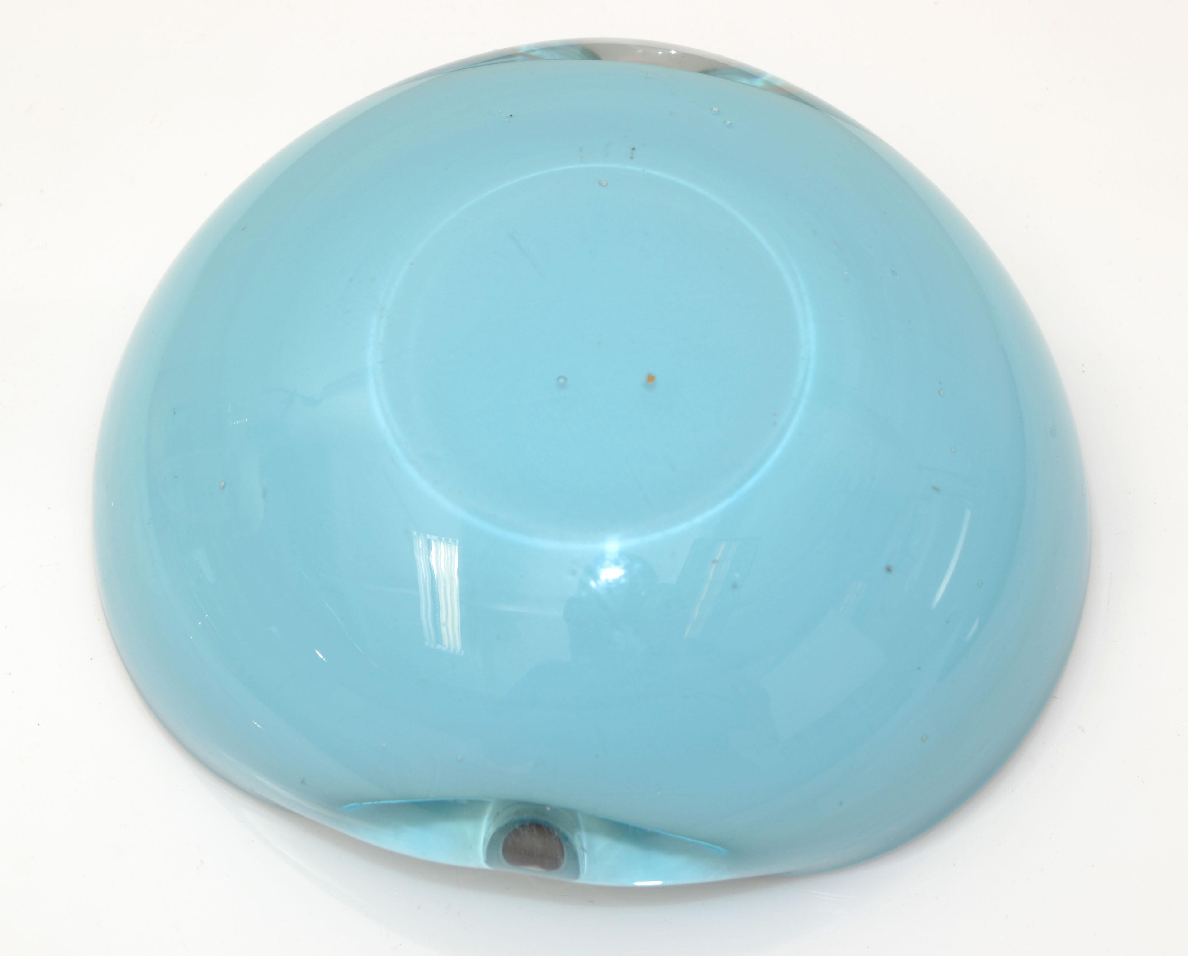 Blown Glass Alfredo Barbini Murano Turquoise Blue & Raspberry Blown Art Glass Bowl Italy