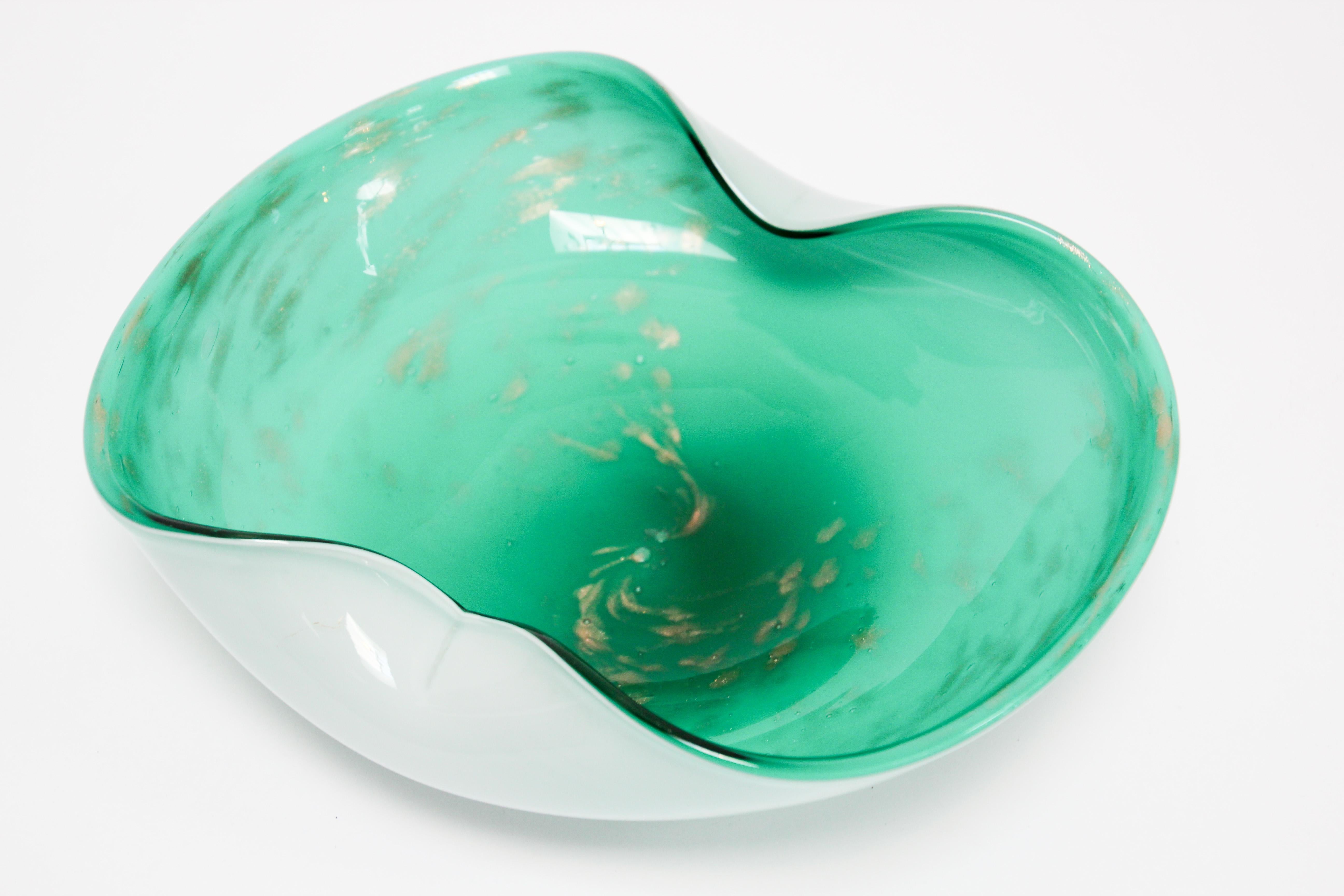 Alfredo Barbini Murano Venetian Hand Blown Art Glass Green Ashtray 3