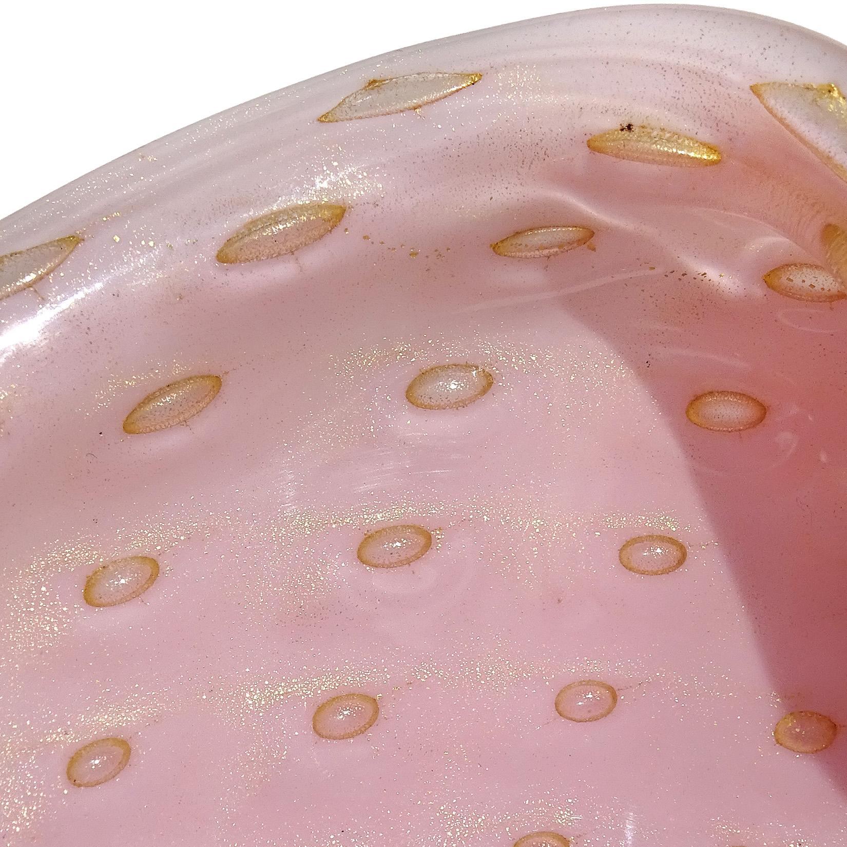 Mid-Century Modern Alfredo Barbini Murano Vintage Pink Gold Flecks Italian Art Glass Bowl Ashtray