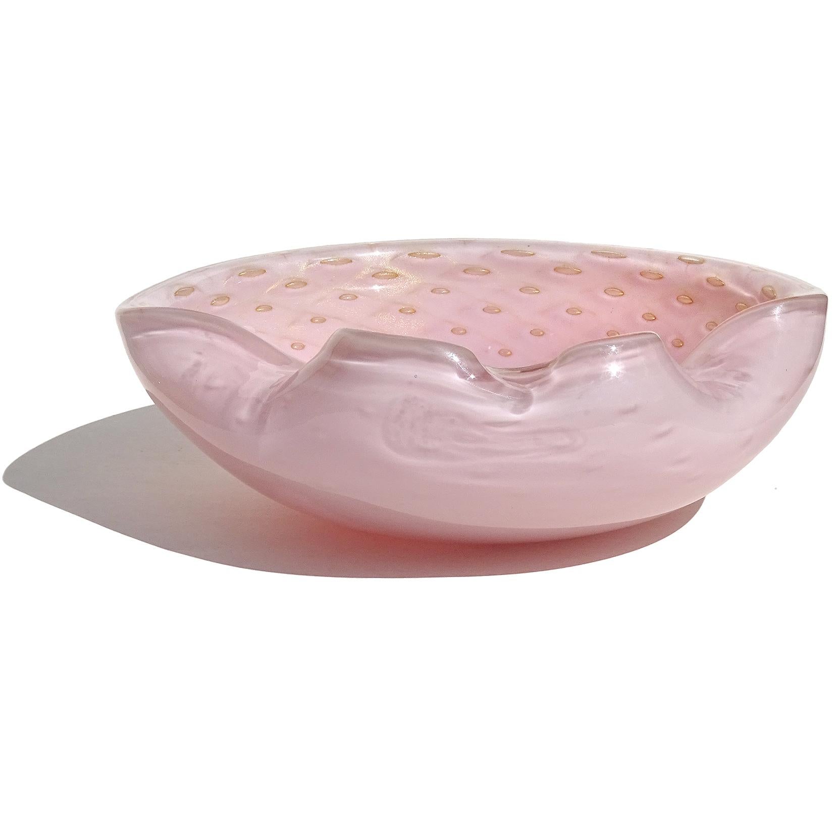 20th Century Alfredo Barbini Murano Vintage Pink Gold Flecks Italian Art Glass Bowl Ashtray