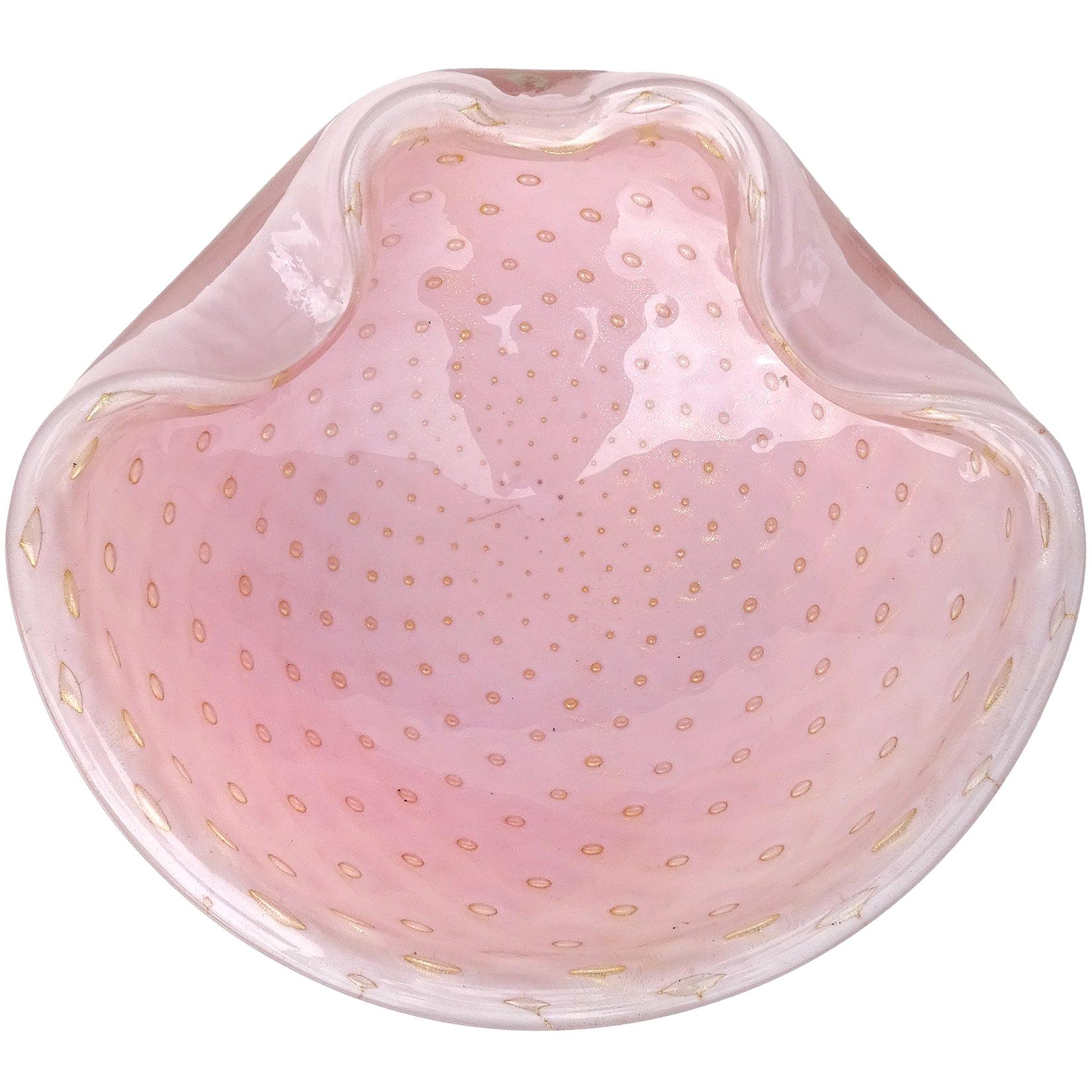 Alfredo Barbini Murano Vintage Pink Gold Flecks Italian Art Glass Bowl Ashtray