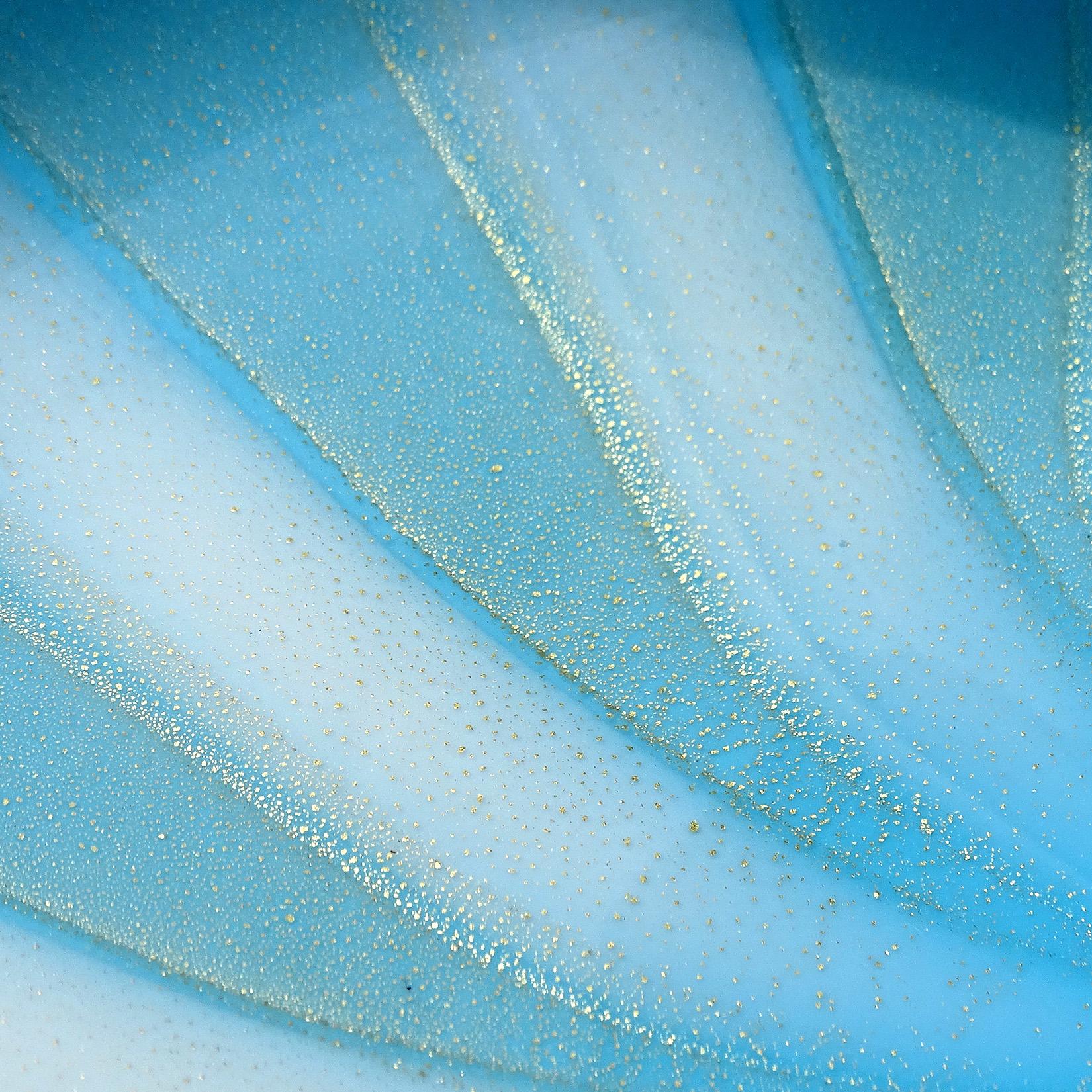 Barbini Murano White Blue Gold Flecks Stripes Italian Art Glass Centerpiece Bowl In Good Condition In Kissimmee, FL