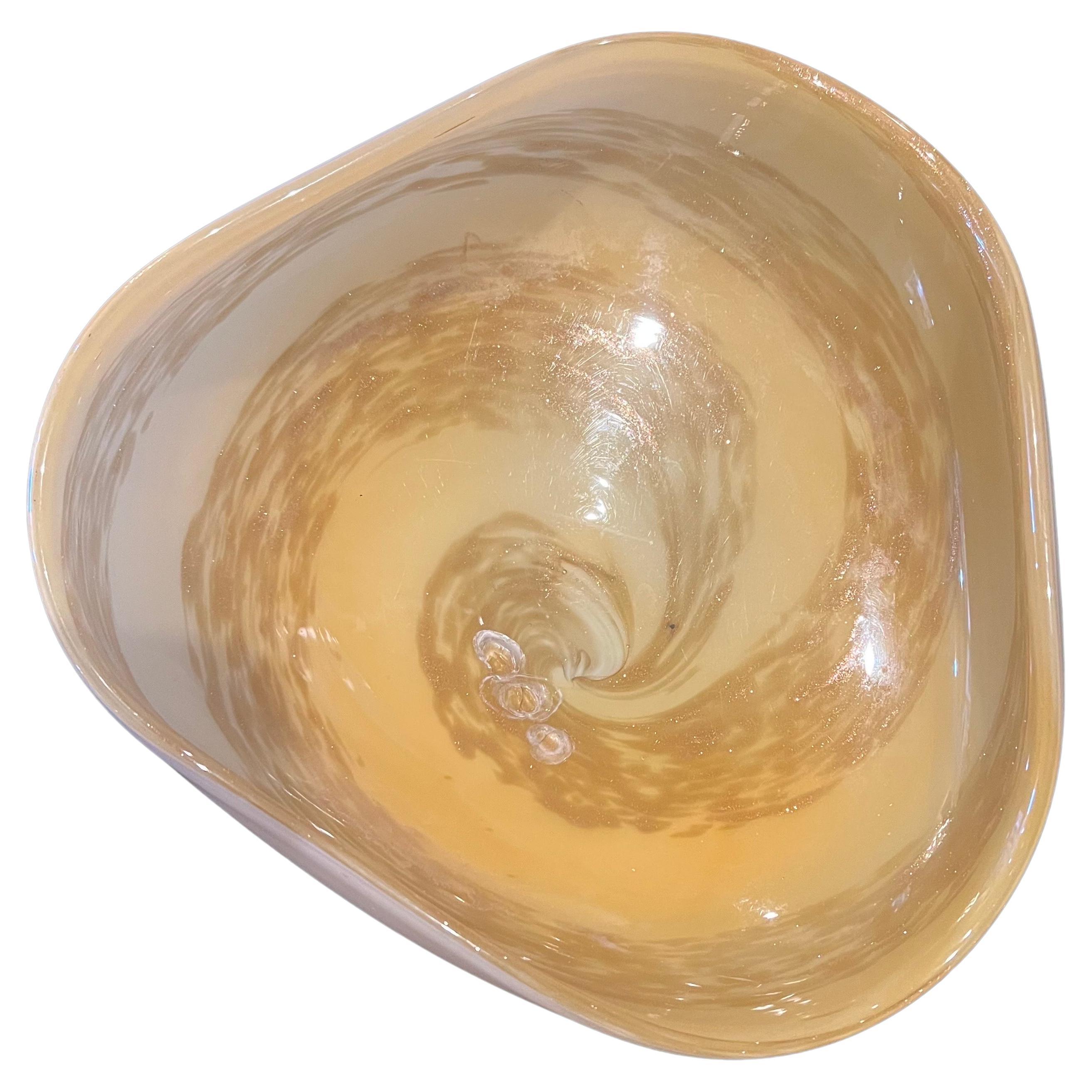 Alfredo Barbini Murano White Bottom & Gold Flecks Italian Art Glass Decorative For Sale