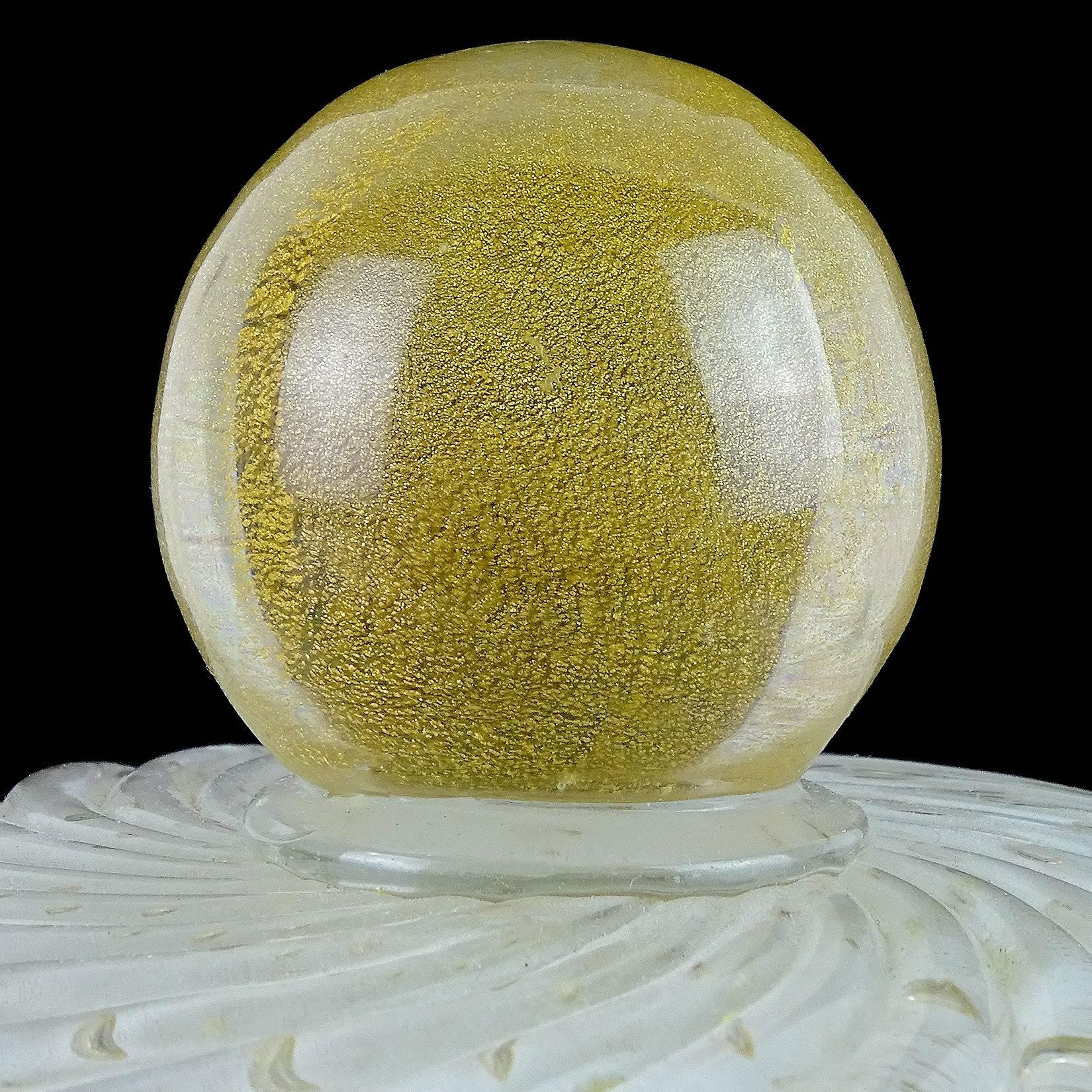 Mid-Century Modern Alfredo Barbini Murano White Bubbles Gold Flecks Italian Art Glass Cookie Jar
