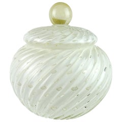 Vintage Alfredo Barbini Murano White Bubbles Gold Flecks Italian Art Glass Cookie Jar