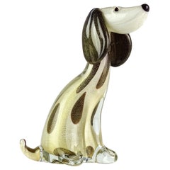 Alfredo Barbini Murano White Dalmatian Italian Art Sculpture en verre Chiot Chien