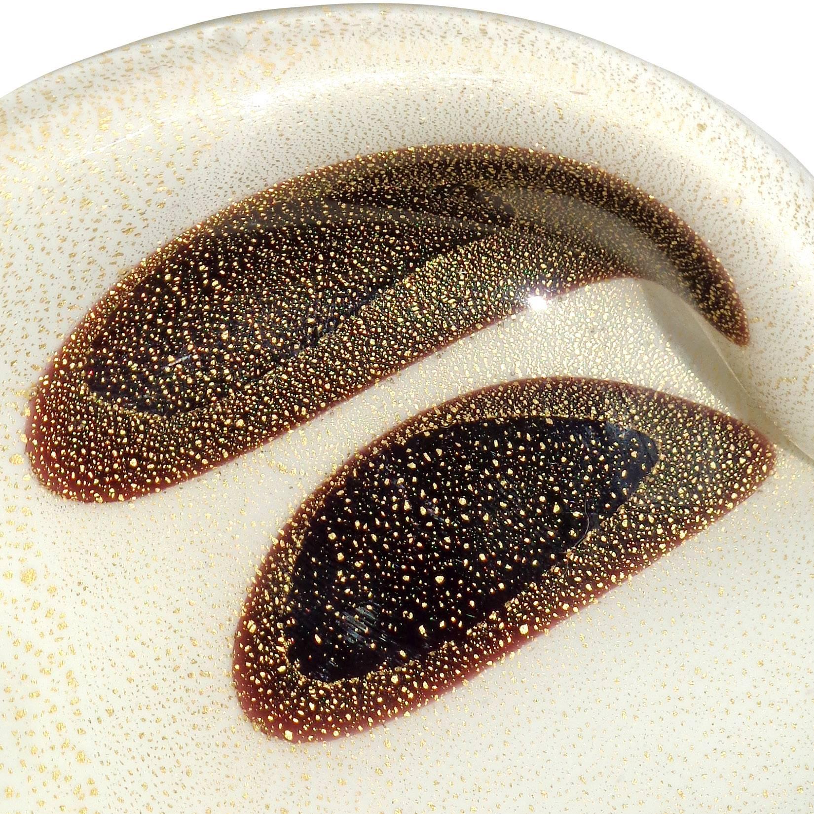 Mid-Century Modern Alfredo Barbini Murano White Gold Flecks Black Spots Italian Art Glass Bowl