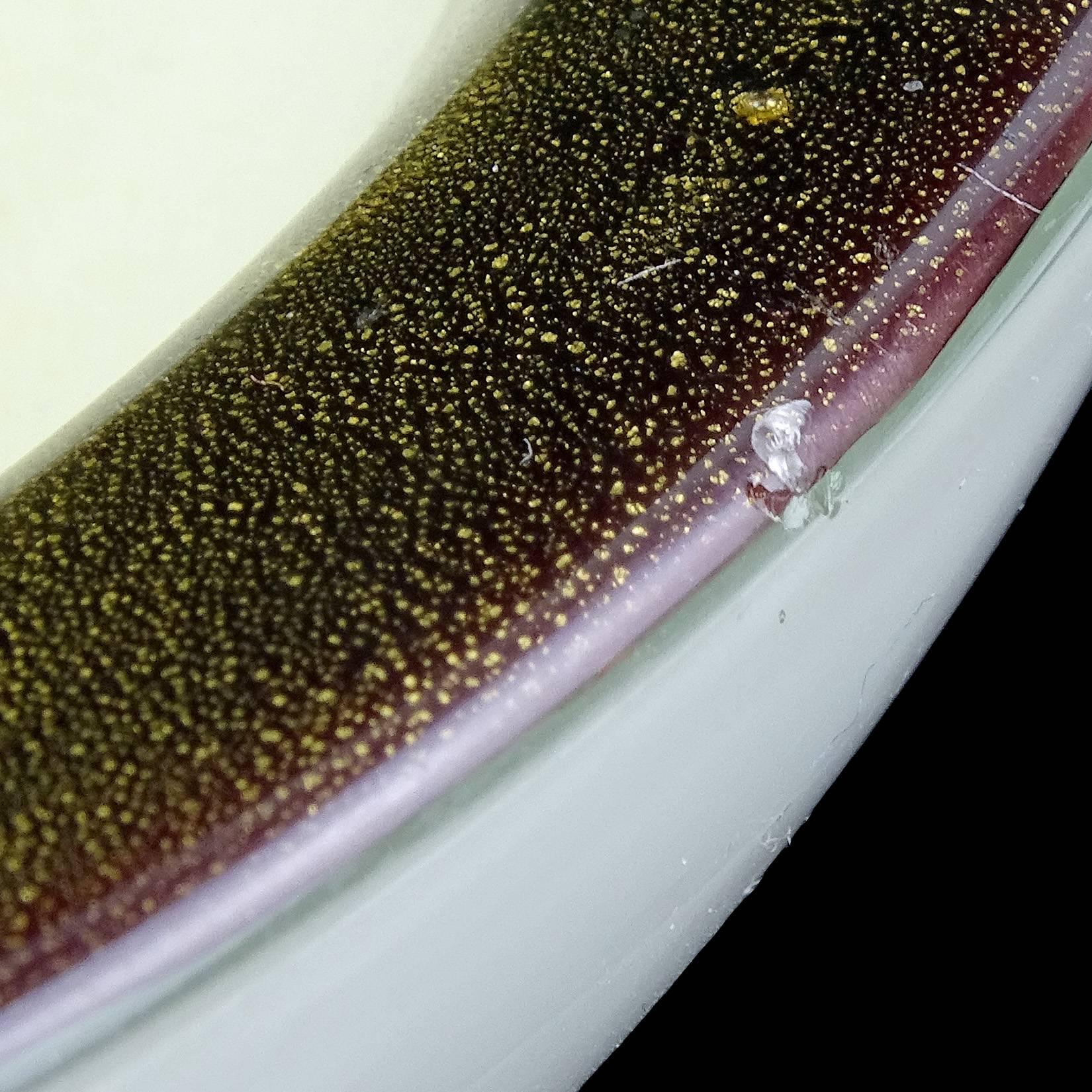 Alfredo Barbini Murano White Gold Flecks Black Spots Italian Art Glass Bowl In Good Condition In Kissimmee, FL