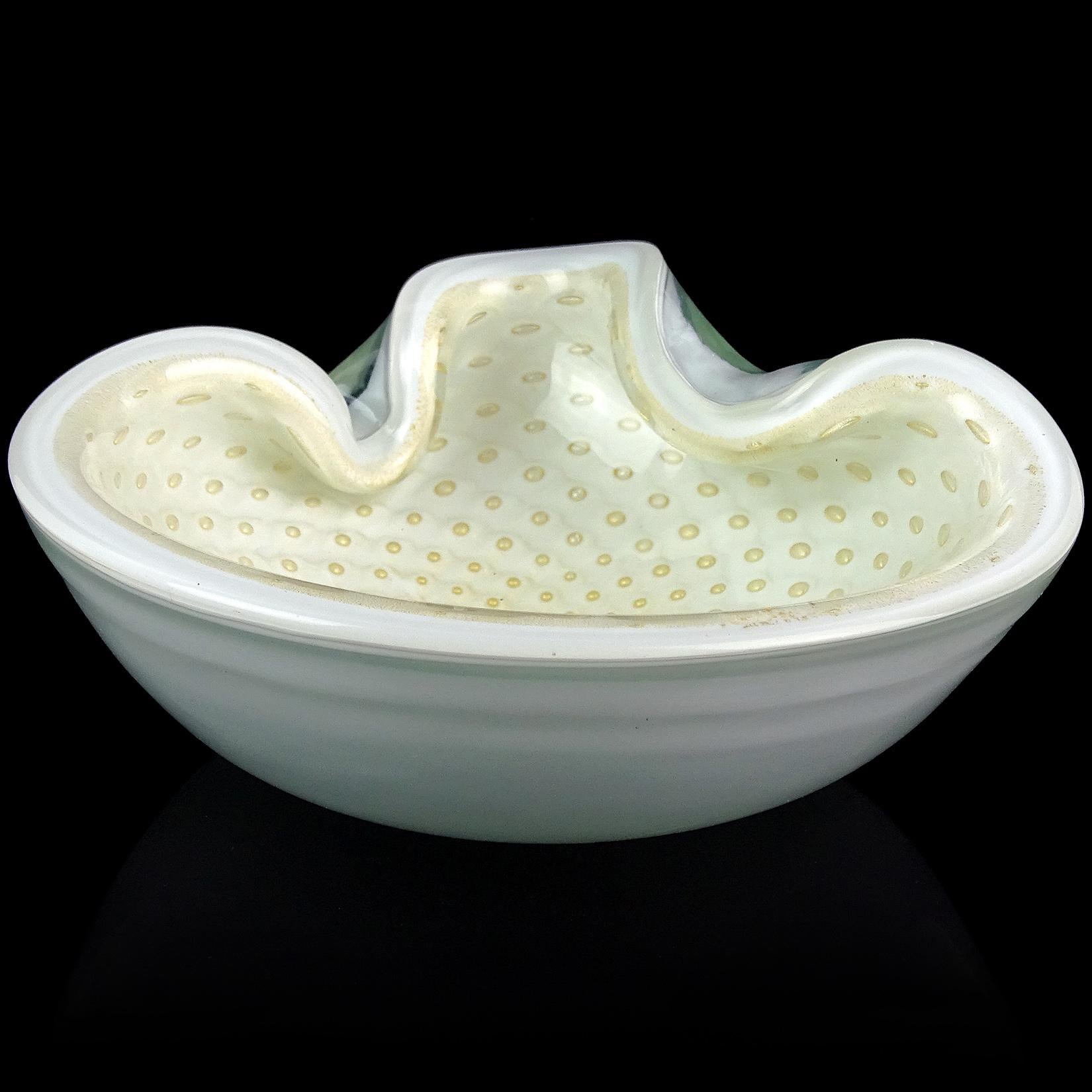 Alfredo Barbini Murano White Gold Flecks Italian Art Glass