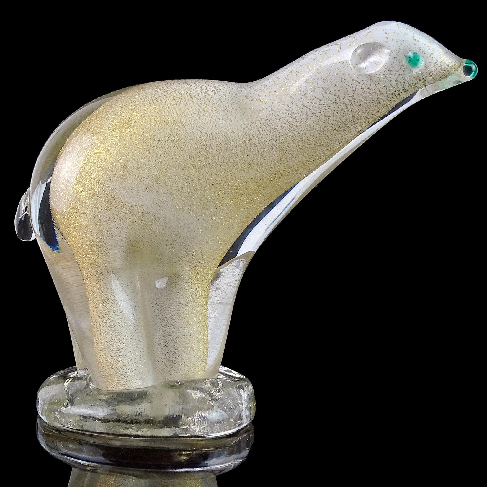 Mid-Century Modern Alfredo Barbini Murano White Gold Flecks Italian Art Glass Polar Bear Sculpture