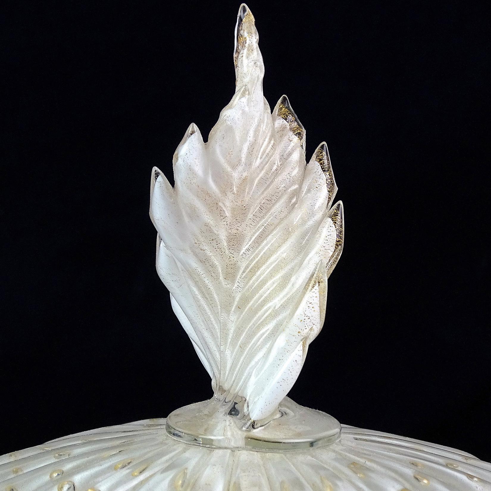 Mid-Century Modern Alfredo Barbini Murano White Gold Leaf Top Italian Art Glass Vanity Powder Box
