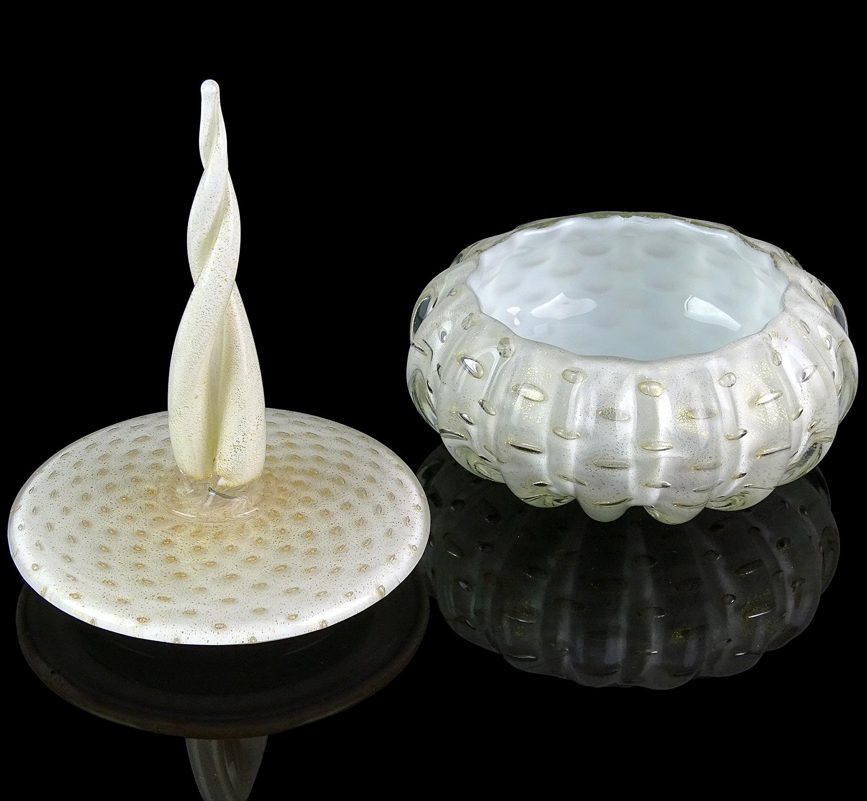 Mid-Century Modern Alfredo Barbini Murano White Gold Spike Top Italian Art Glass Vanity Powder Box