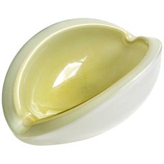 Alfredo Barbini Murano White Green Gold Leaf Italian Art Glass Melon Cut Bowl
