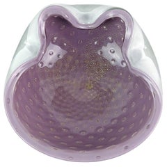 Alfredo Barbini Murano White Purple Gold Flecks Italian Art Glass Bowl Ashtray