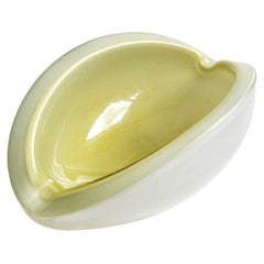 Alfredo Barbini Murano White, Green, Gold Leaf Italian Art Glass Melon Cut Bowl
